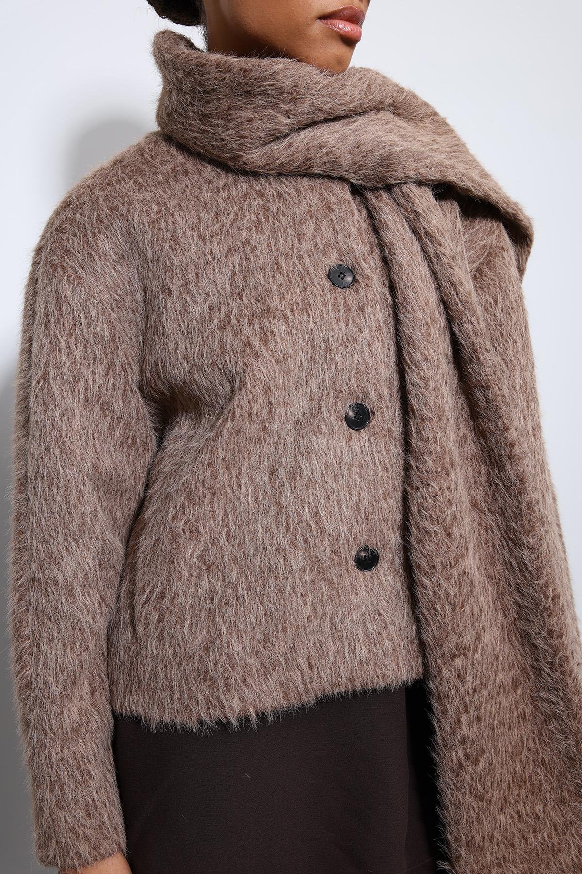 Antioch Kahve Atkı Yaka Suni Kürklü Kaban