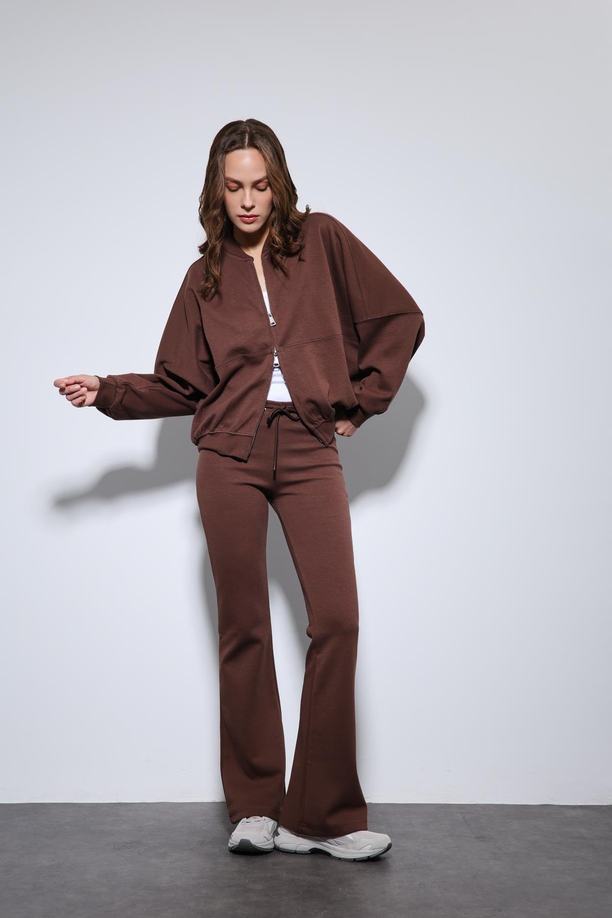 Antioch Kahve Bomber Ceket ve İspanyol Paça Eşofman Takım