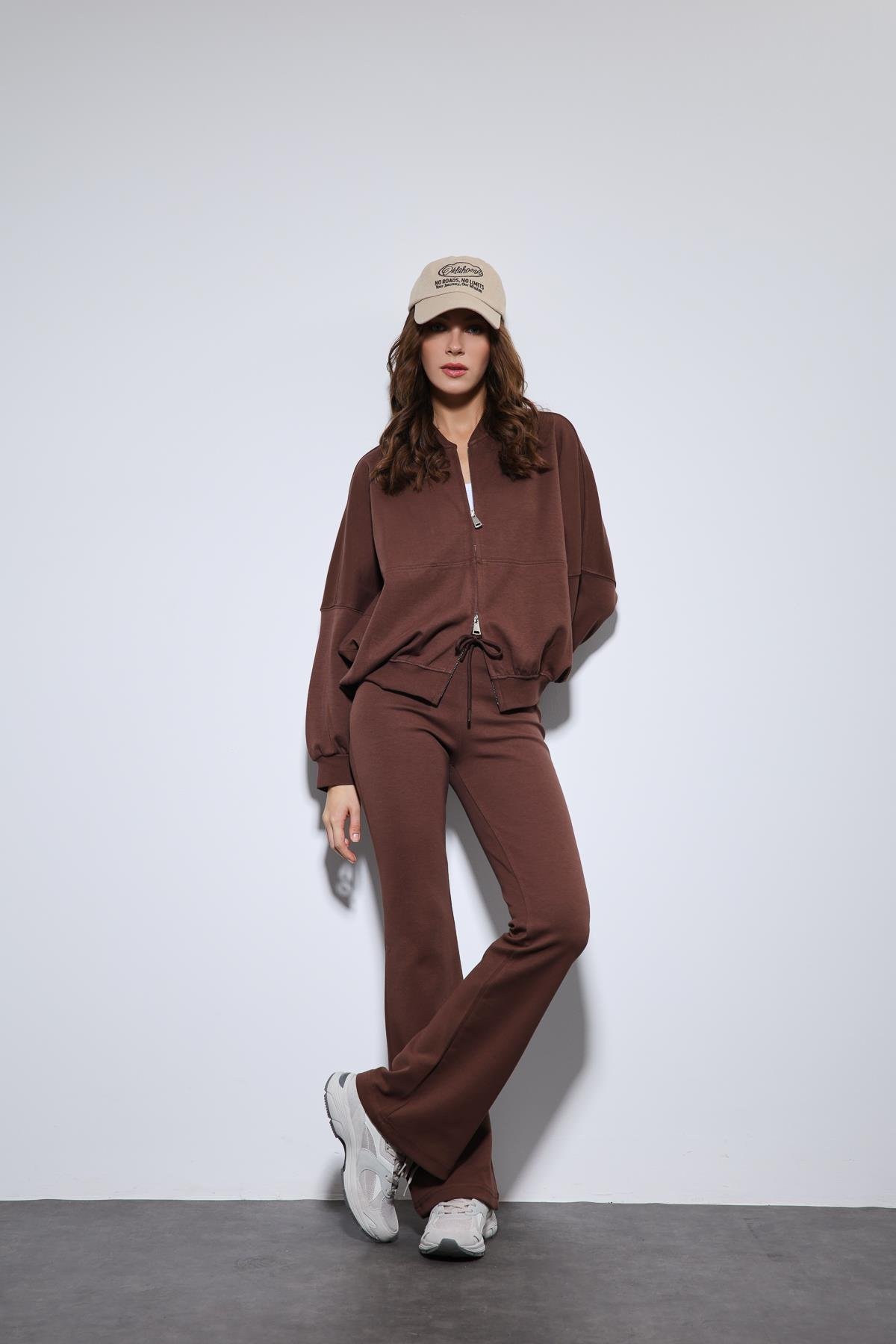 Antioch Kahve Bomber Ceket ve İspanyol Paça Eşofman Takım