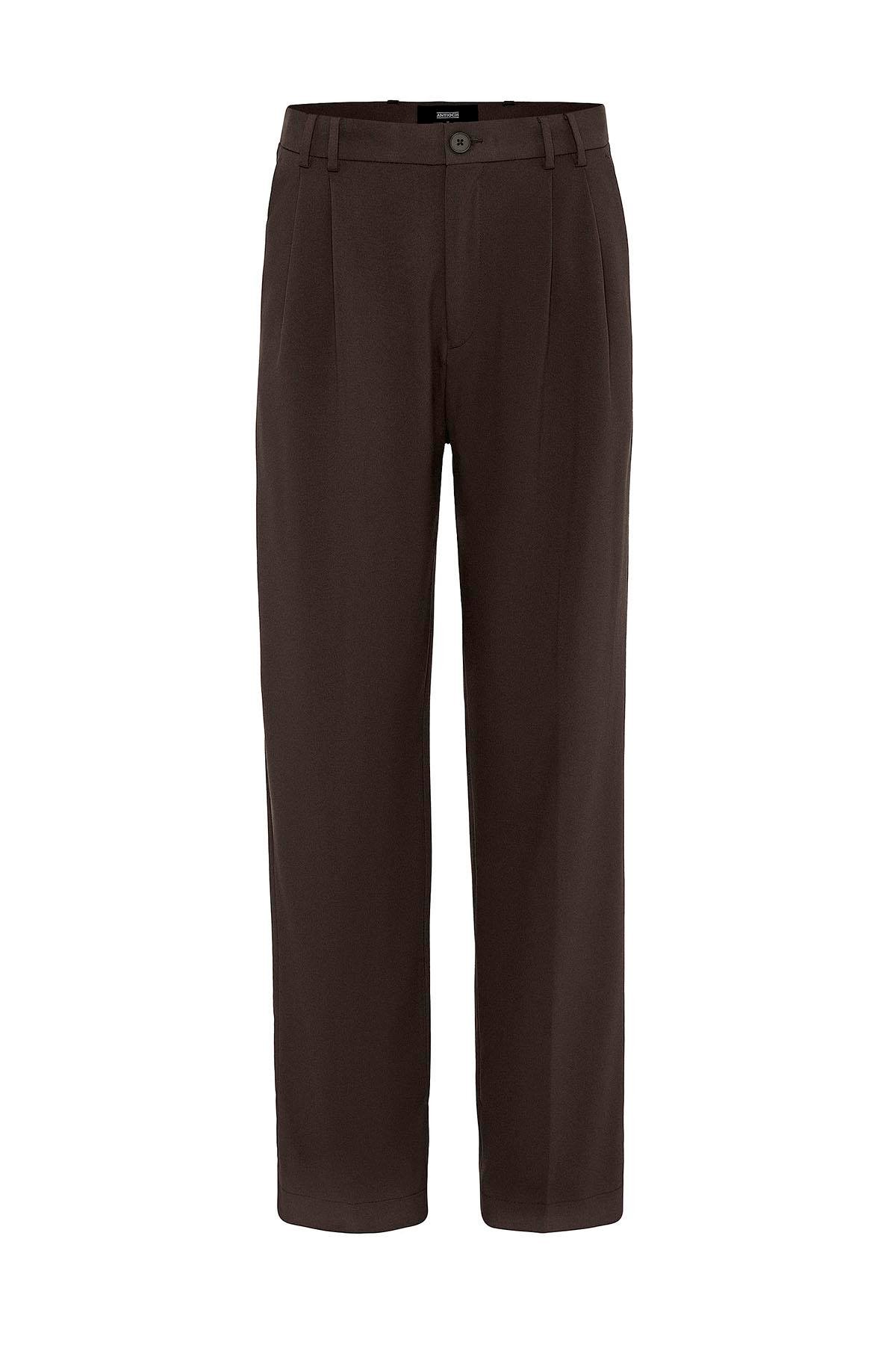 Antioch Kahve Çift Pileli Baggy Fit Erkek Pantolon