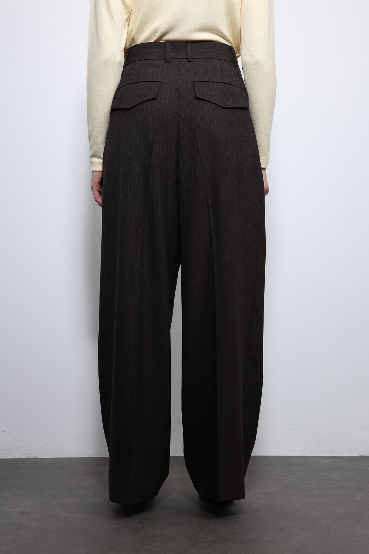 Antioch Kahve Çizgili Geniş Paça Pantolon