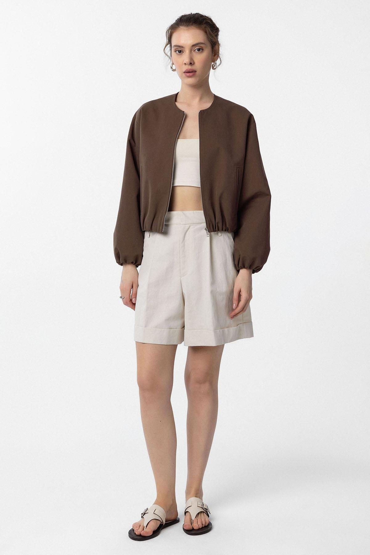 Antioch Kahve Crop Kadın Bomber Mont