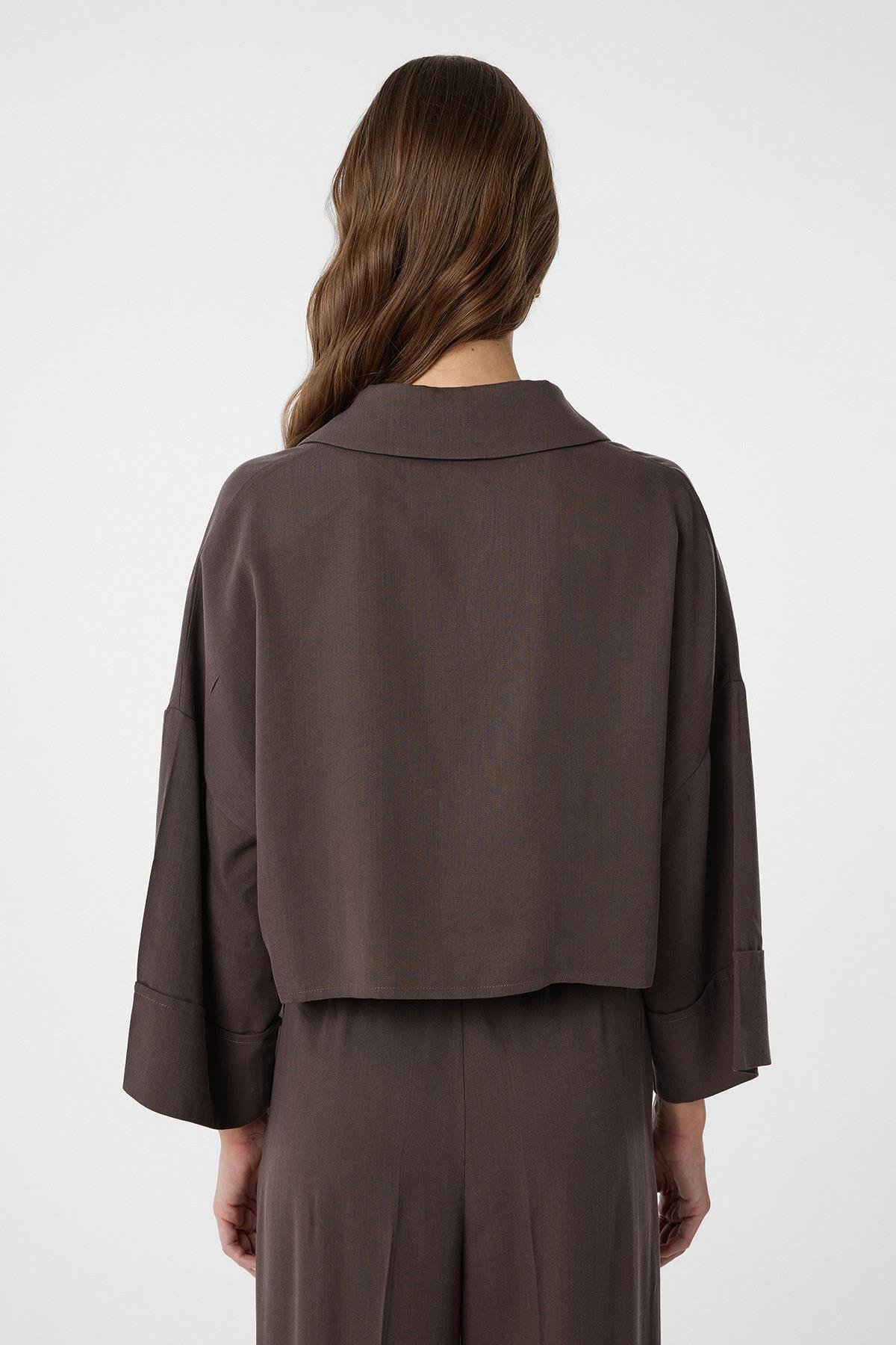 Antioch Kahve Crop Kadın Gömlek