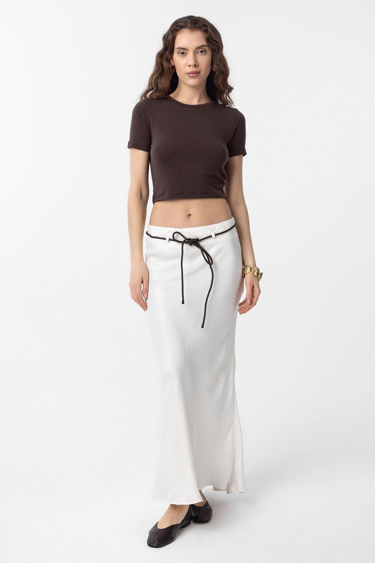 Antioch Kahve Crop Kadın T-Shirt