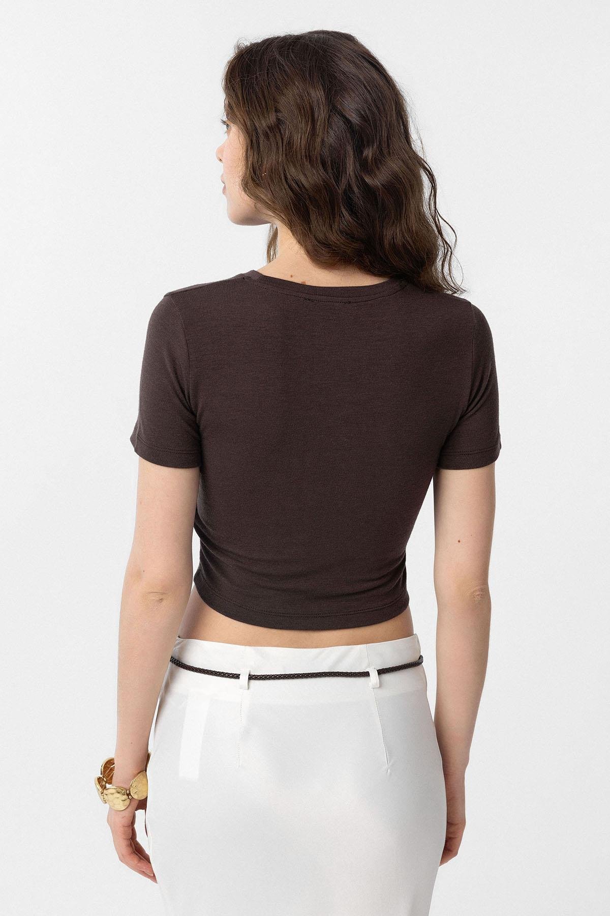 Antioch Kahve Crop Kadın T-Shirt