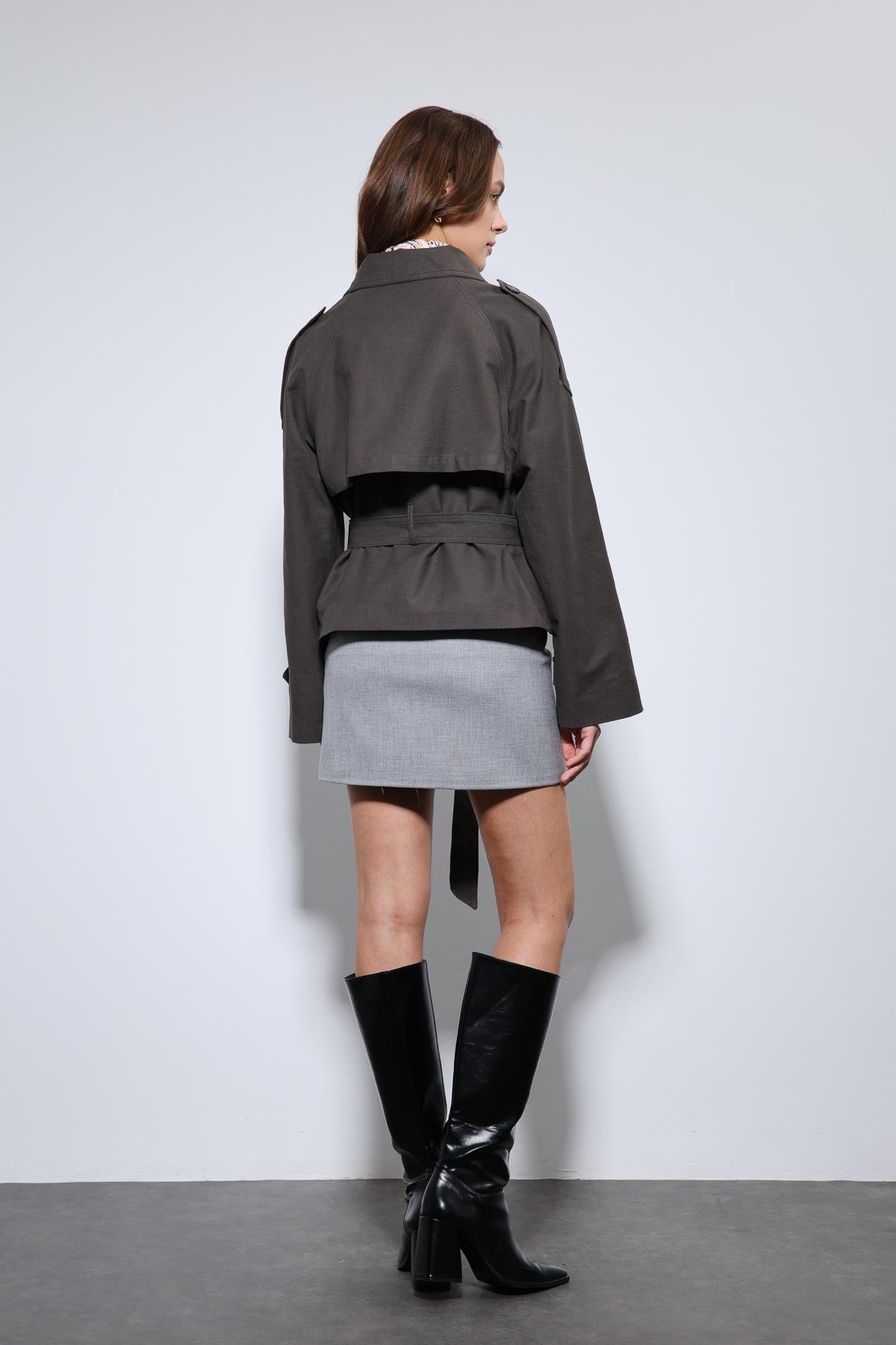 Antioch Kahve Dik Yaka Kruvaze Trençkot