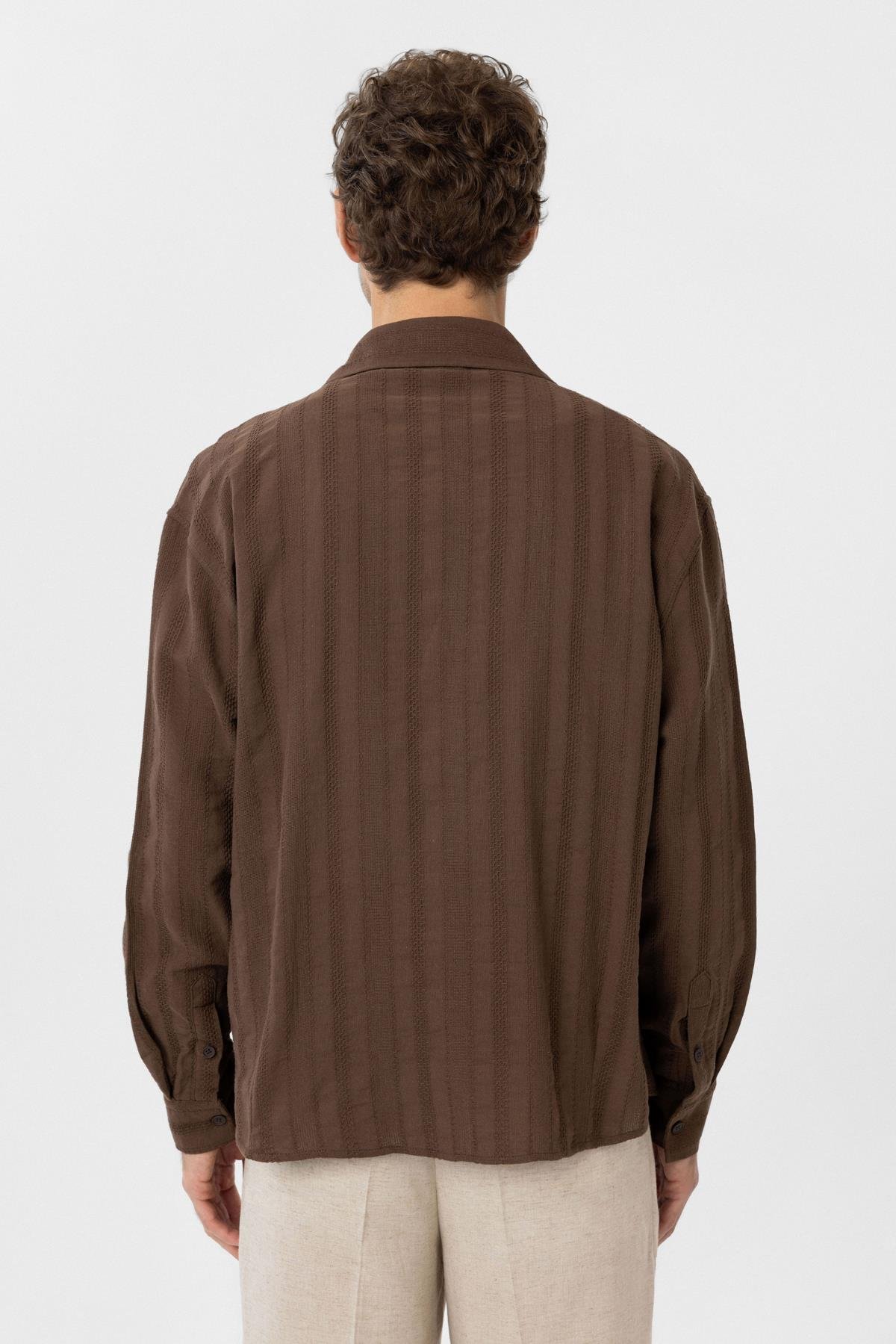 Antioch Kahve Dokulu Jakarlı Pamuklu Erkek Gömlek