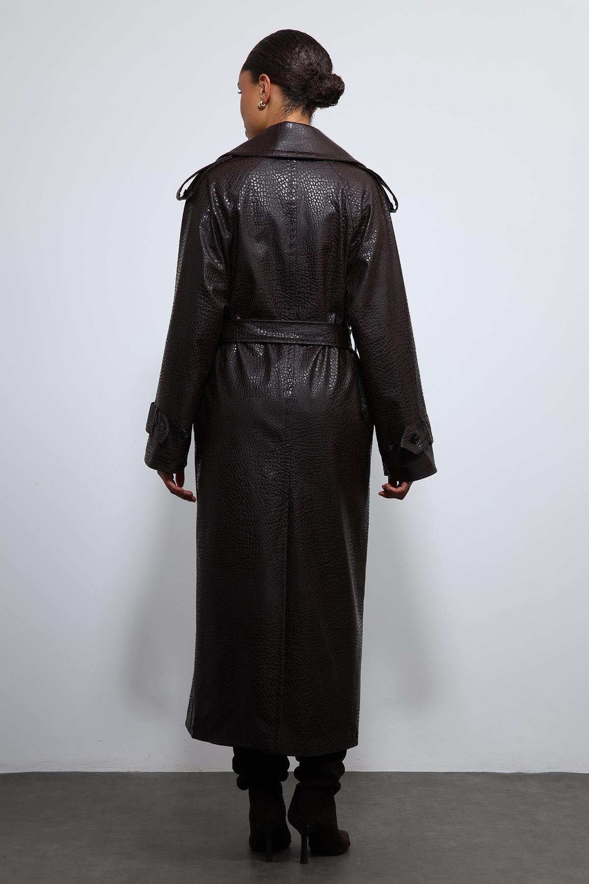 Antioch Kahve Dokulu Suni Deri Trençkot