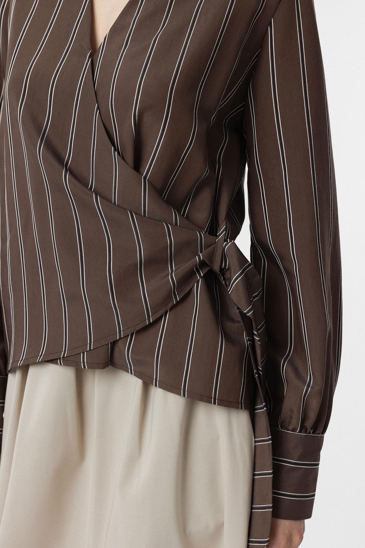 Antioch Kahve Dökümlü Kimono Kadın Gömlek