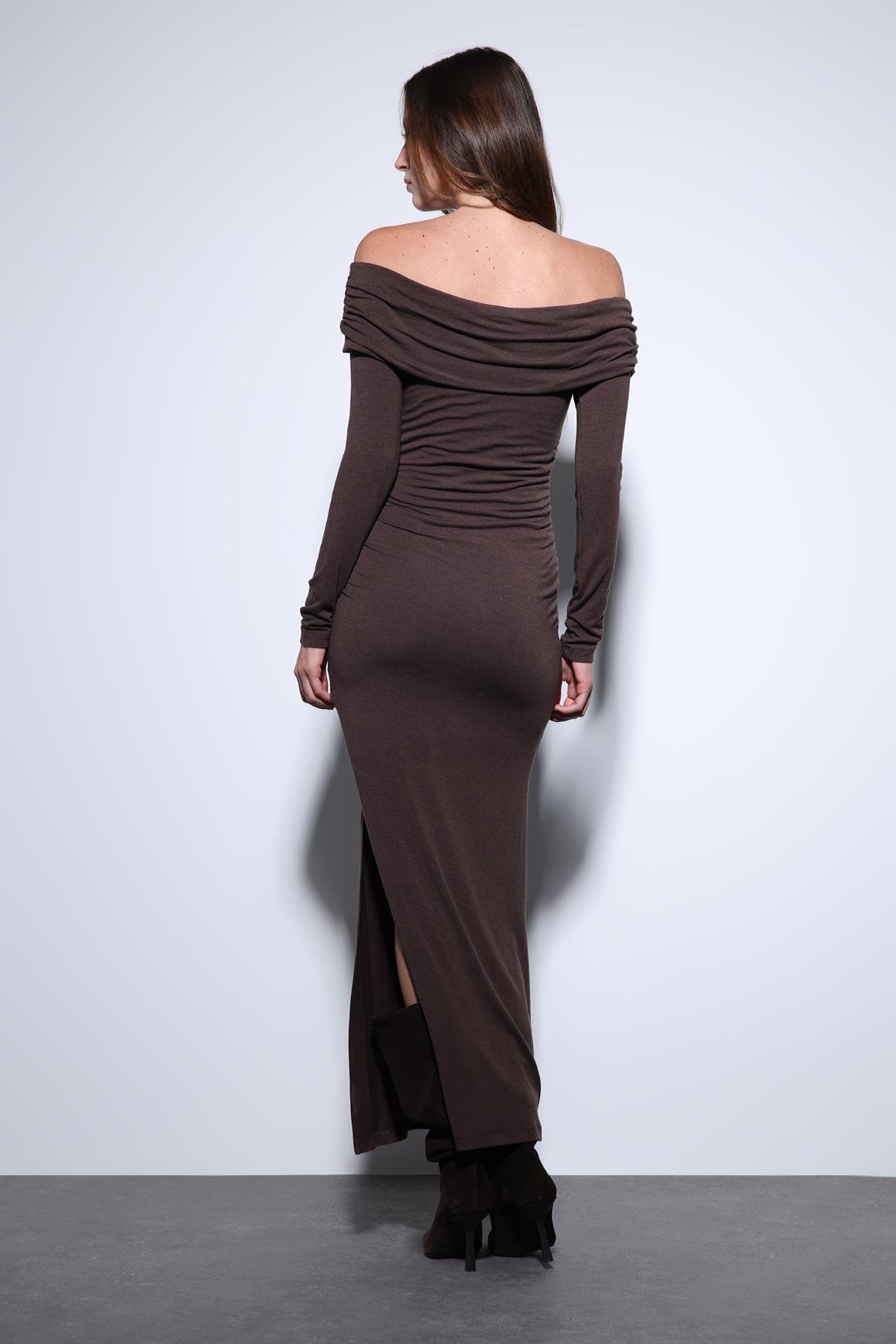 Antioch Kahve Drape Detaylı Aksesuarlı Elbise