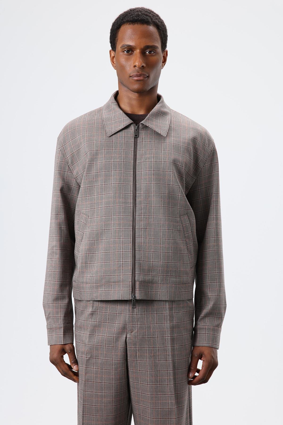 Antioch Kahve Ekoseli Mevsimlik Erkek Mont