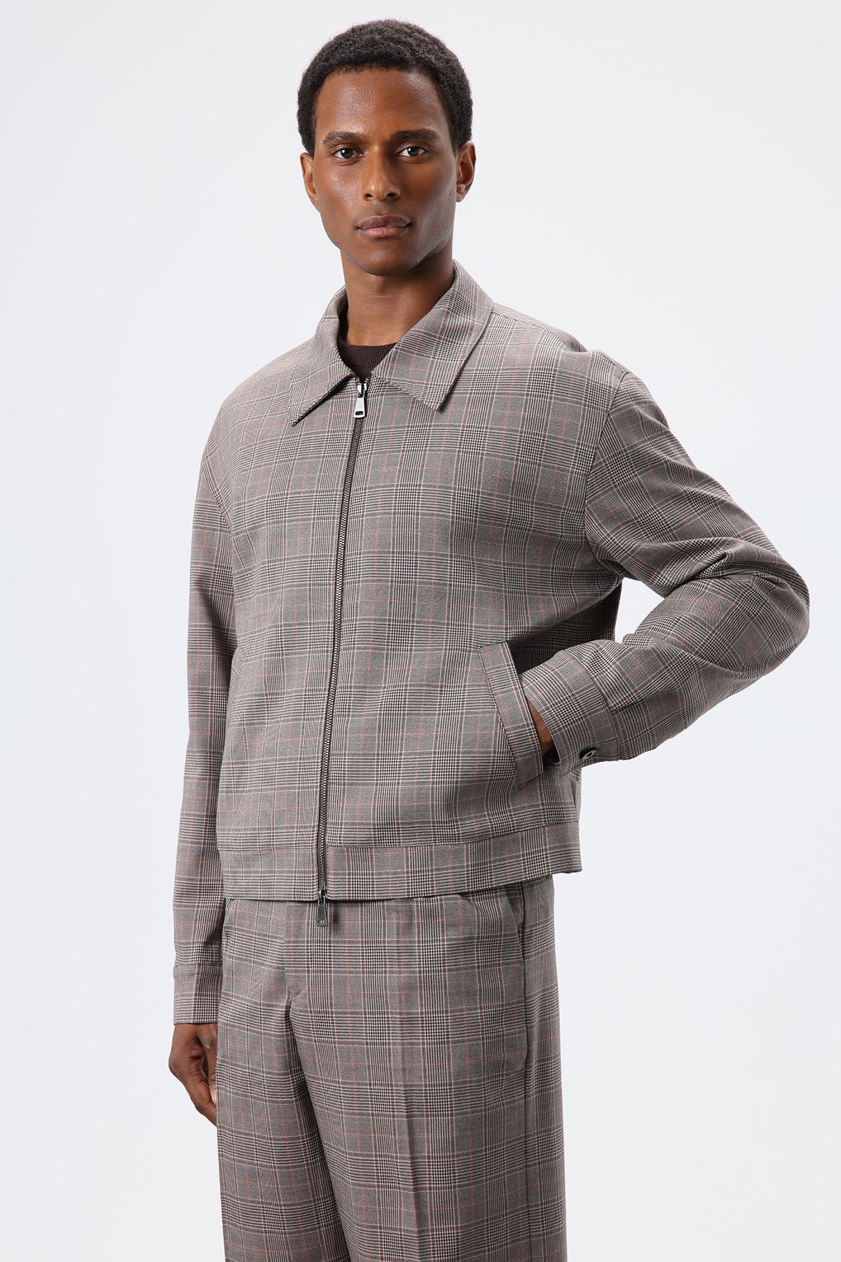 Antioch Kahve Ekoseli Mevsimlik Erkek Mont