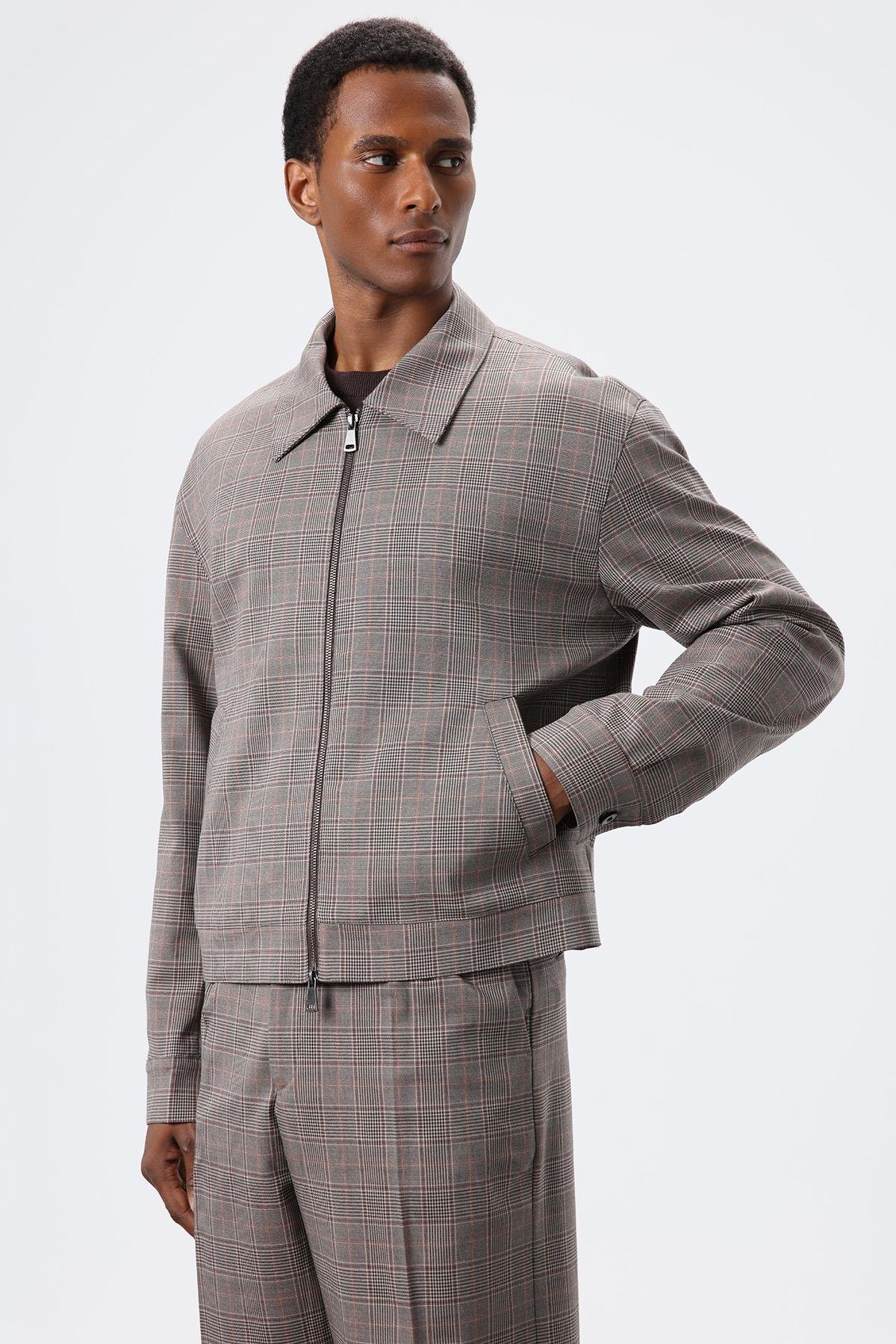 Antioch Kahve Ekoseli Mevsimlik Erkek Mont