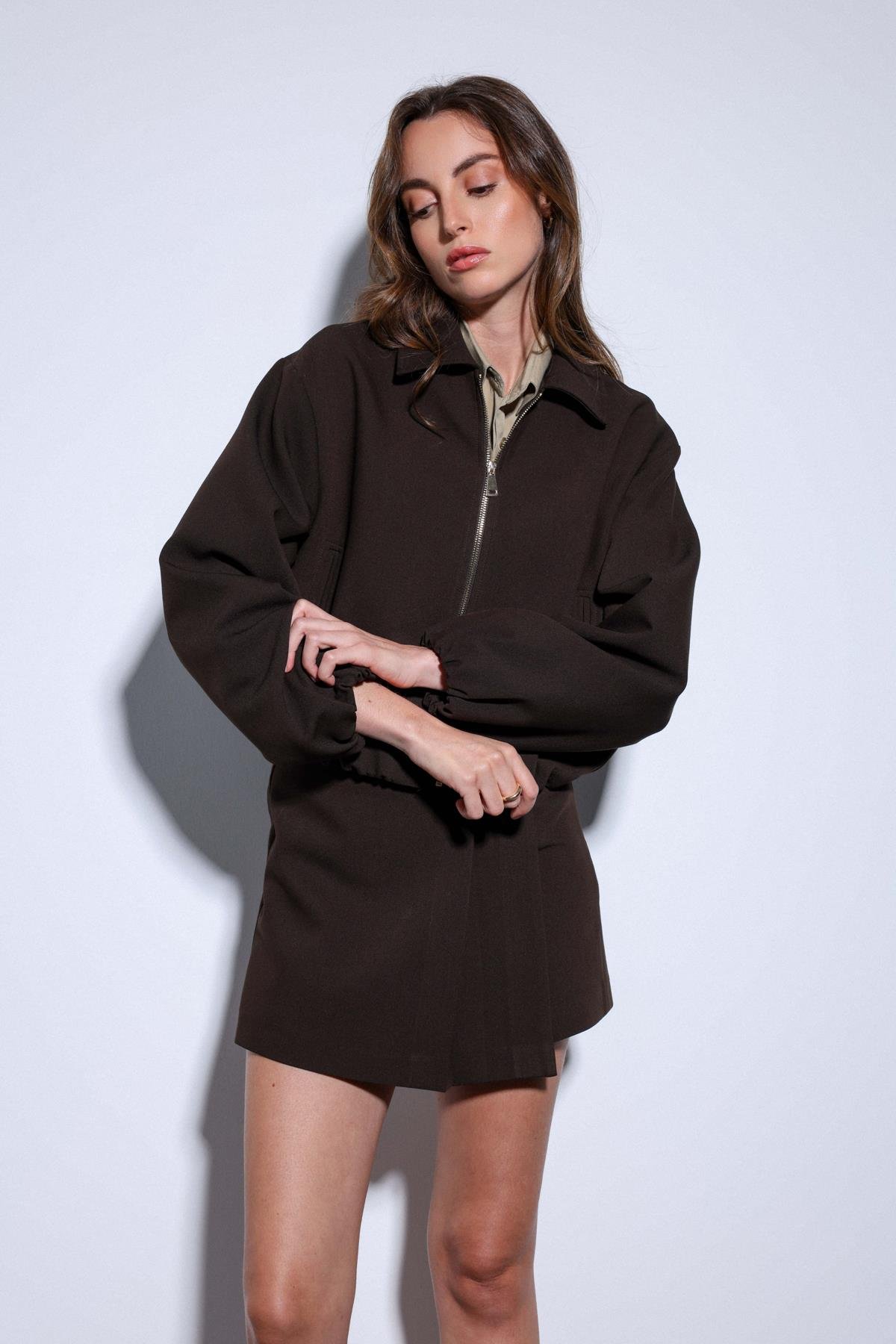 Antioch Kahve Fermuarlı Bomber Kadın Ceket