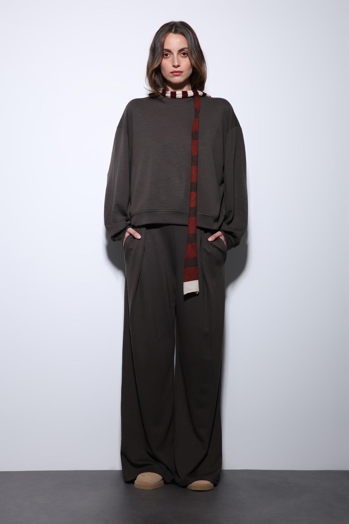 Antioch Kahve Geniş Paça Relaxed Kadın Takım