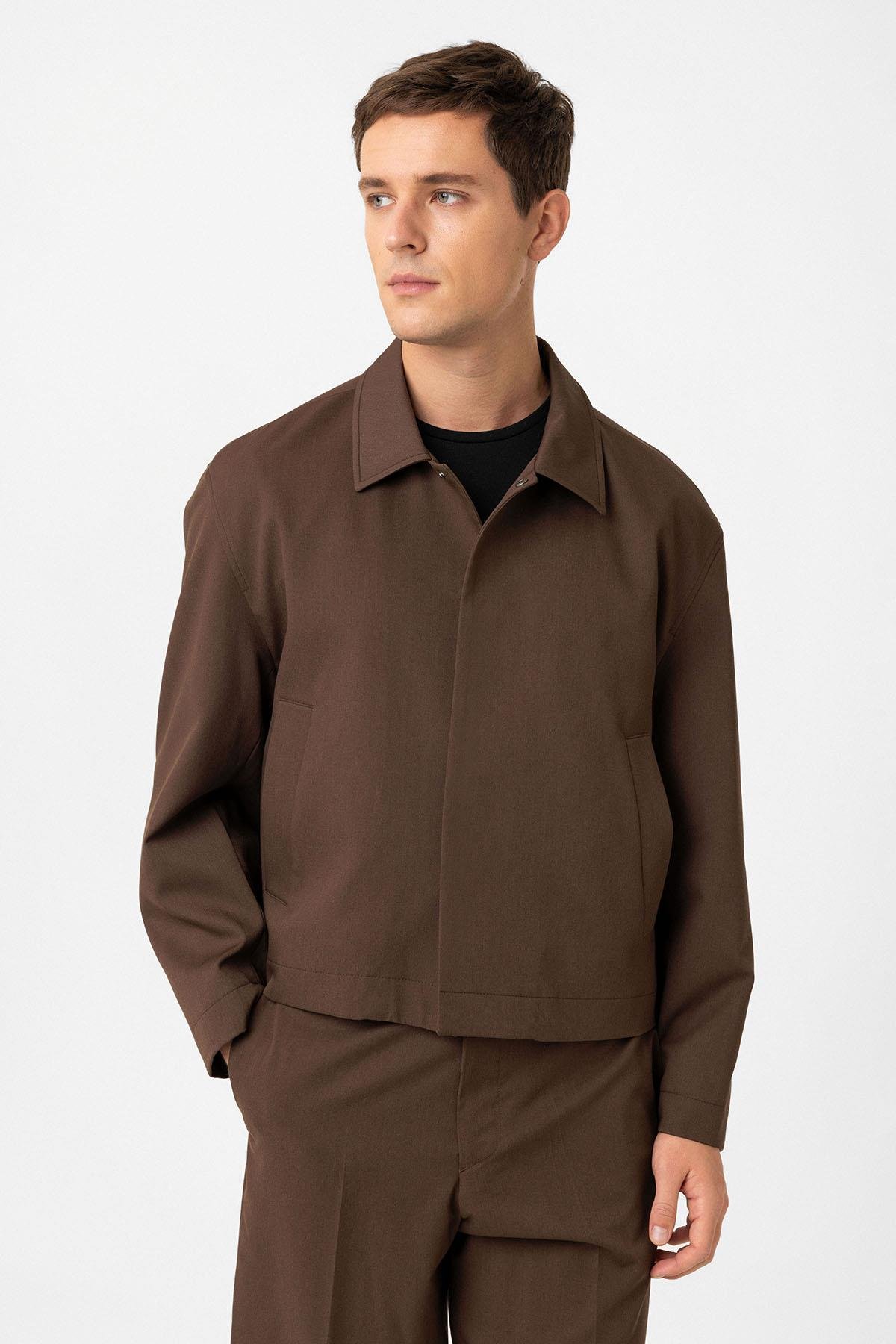 Antioch Kahve Gizli Düğme Mevsimlik Relax Fit Erkek Mont