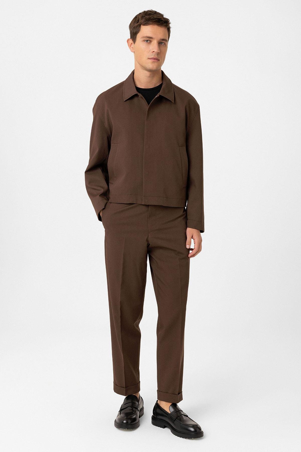 Antioch Kahve Gizli Düğme Mevsimlik Relax Fit Erkek Mont