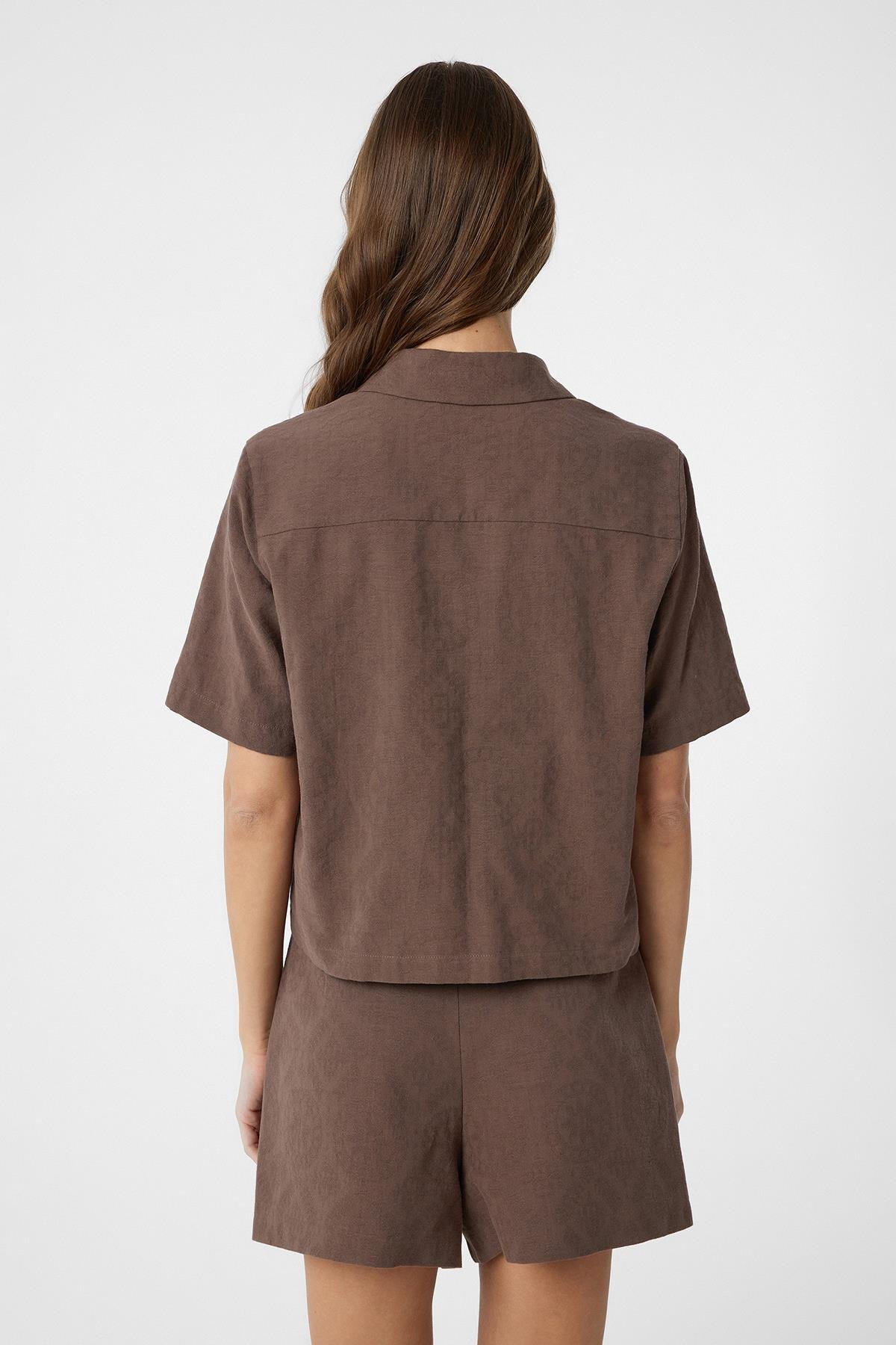 Antioch Kahve Gömlek Şort Kadın Takım