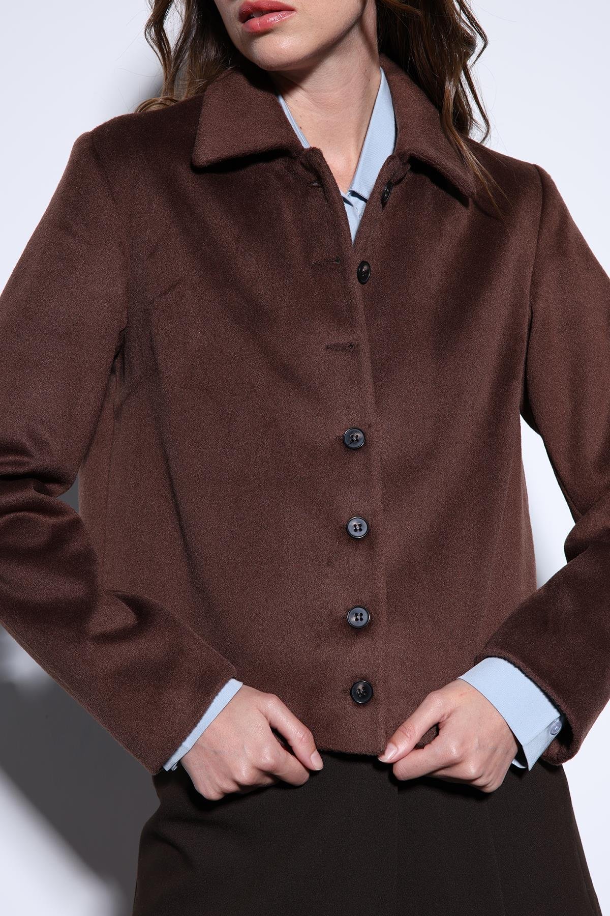 Antioch Kahve Gömlek Yaka Kısa Kaşe Ceket