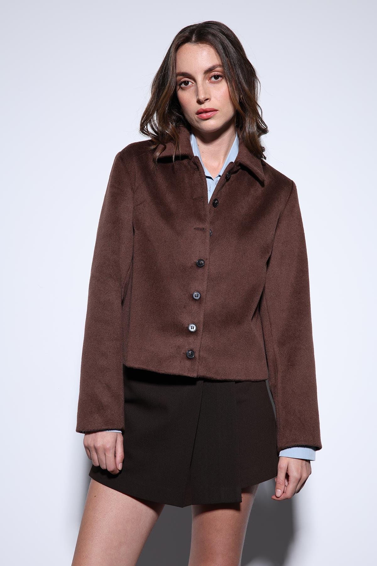 Antioch Kahve Gömlek Yaka Kısa Kaşe Ceket