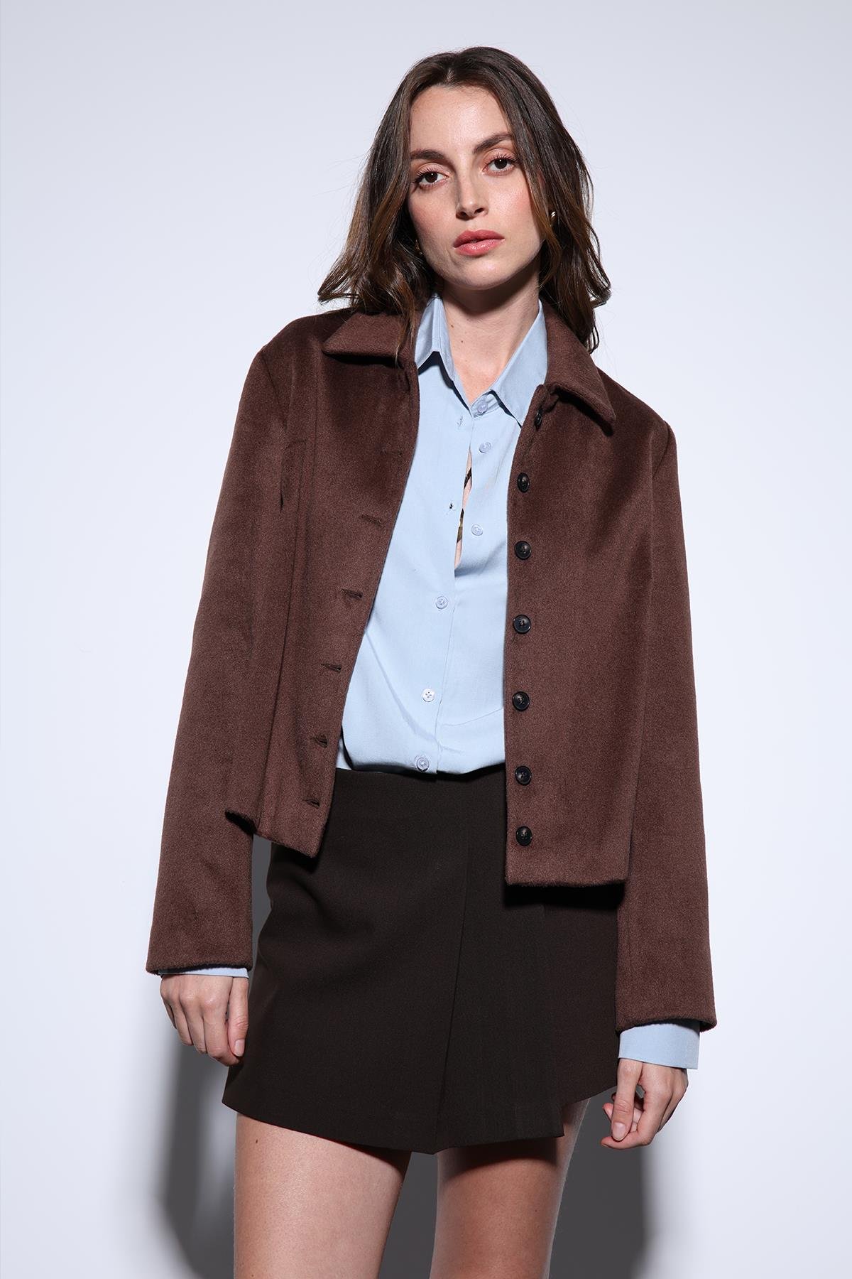 Antioch Kahve Gömlek Yaka Kısa Kaşe Ceket