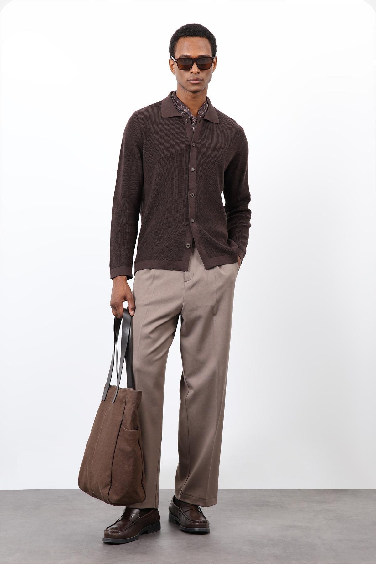 Antioch Kahve İnce Örgü Triko Erkek Hırka