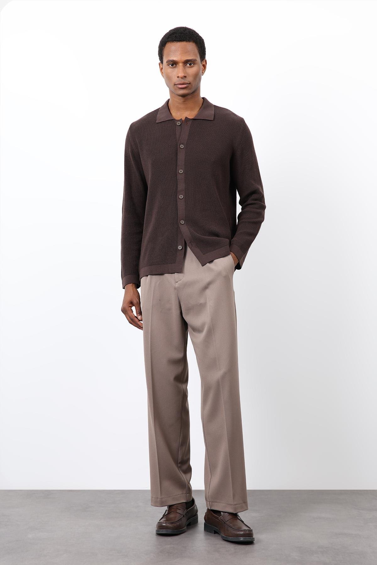 Antioch Kahve İnce Örgü Triko Erkek Hırka