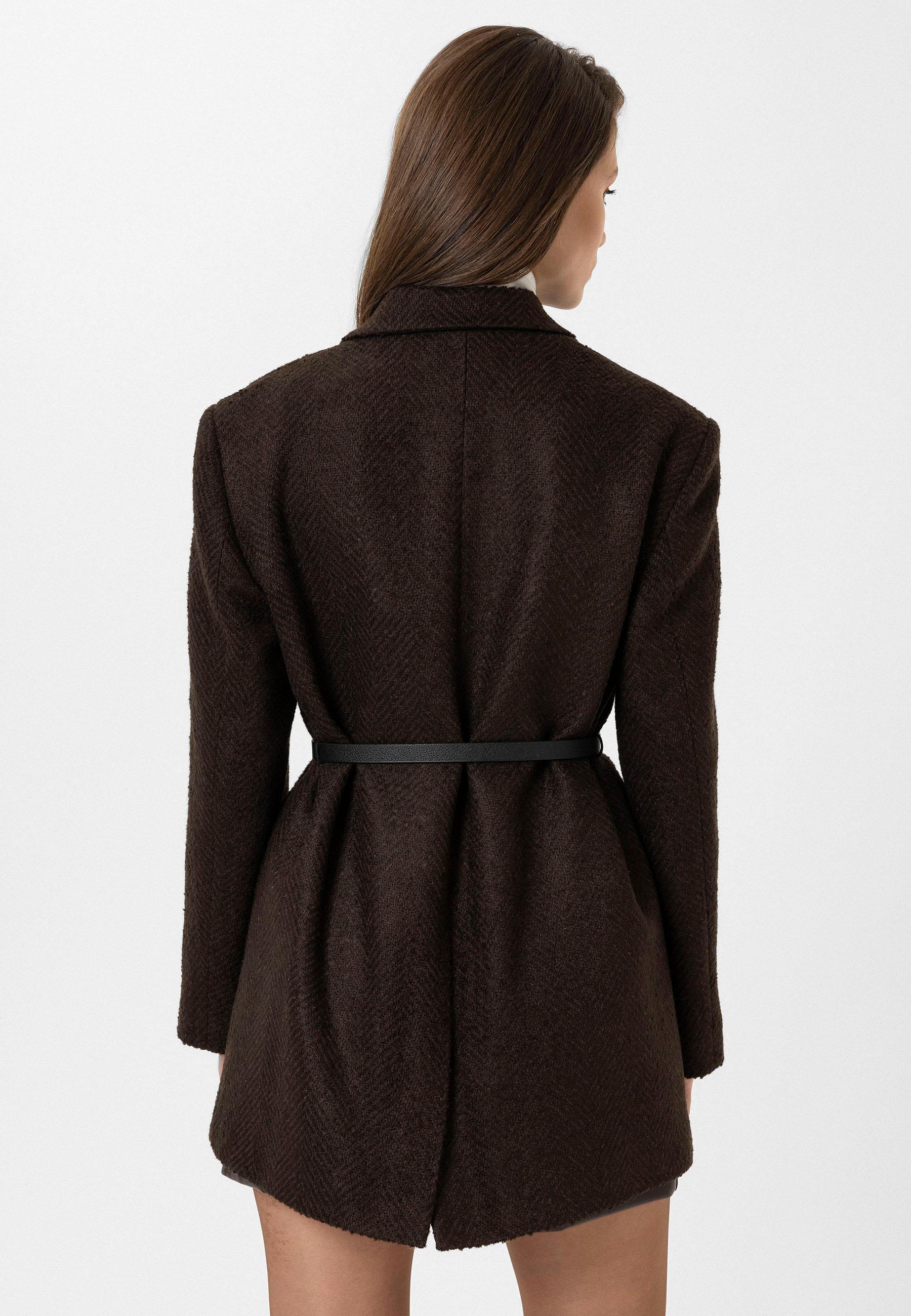 Antioch Kahve Kadın Balıksırtı Desenli Blazer Ceket