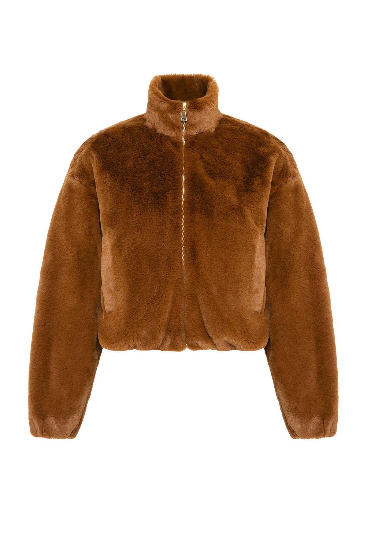 Antioch Kahve Kadın Bel Lastikli Suni Kürk Mont