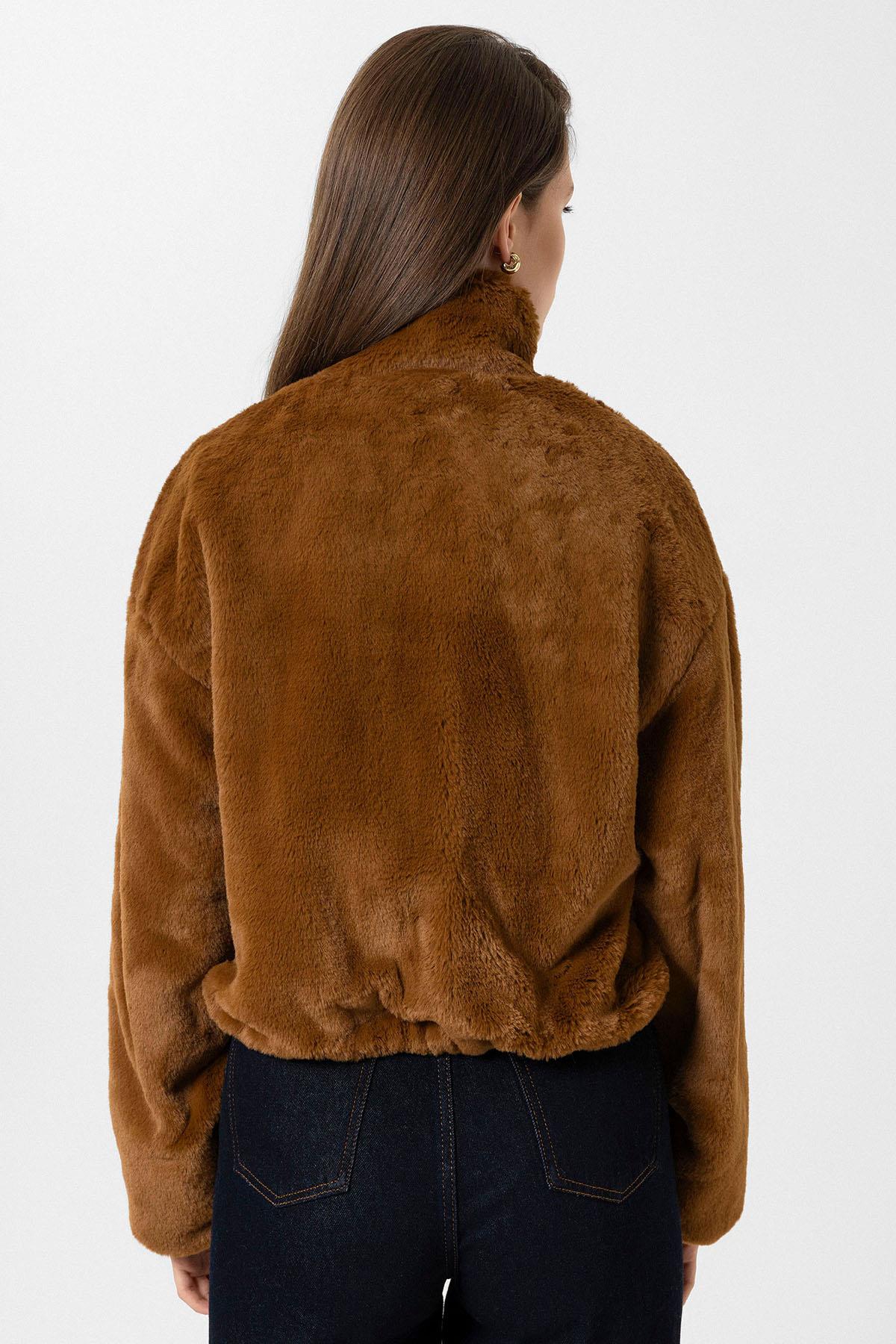 Antioch Kahve Kadın Bel Lastikli Suni Kürk Mont