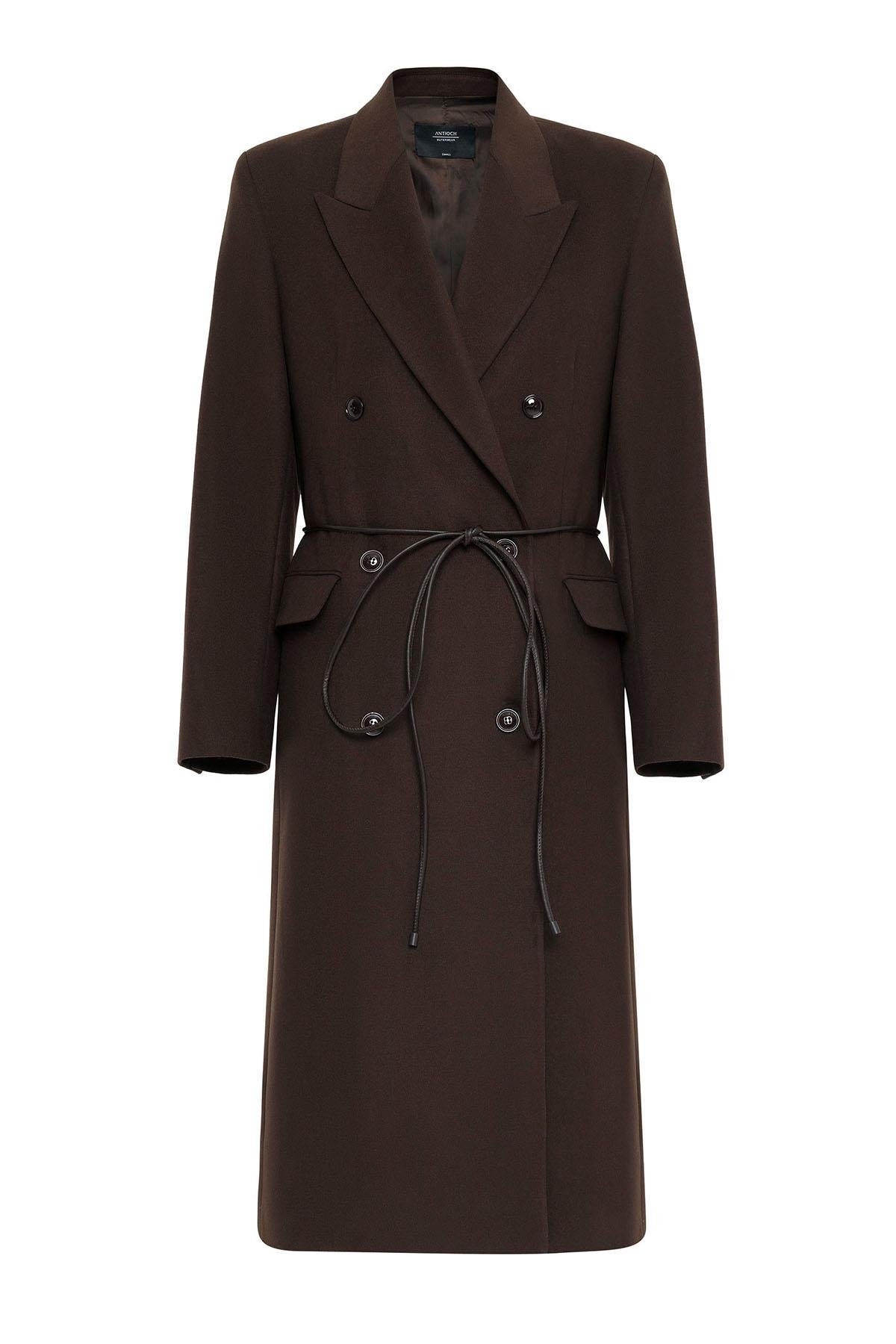 Antioch Kahve Kadın Kemerli Kruvaze Kaban