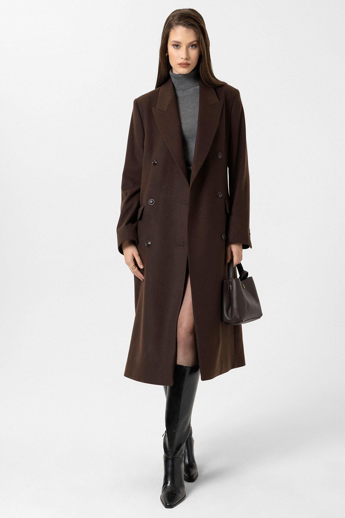 Antioch Kahve Kadın Kemerli Kruvaze Kaban