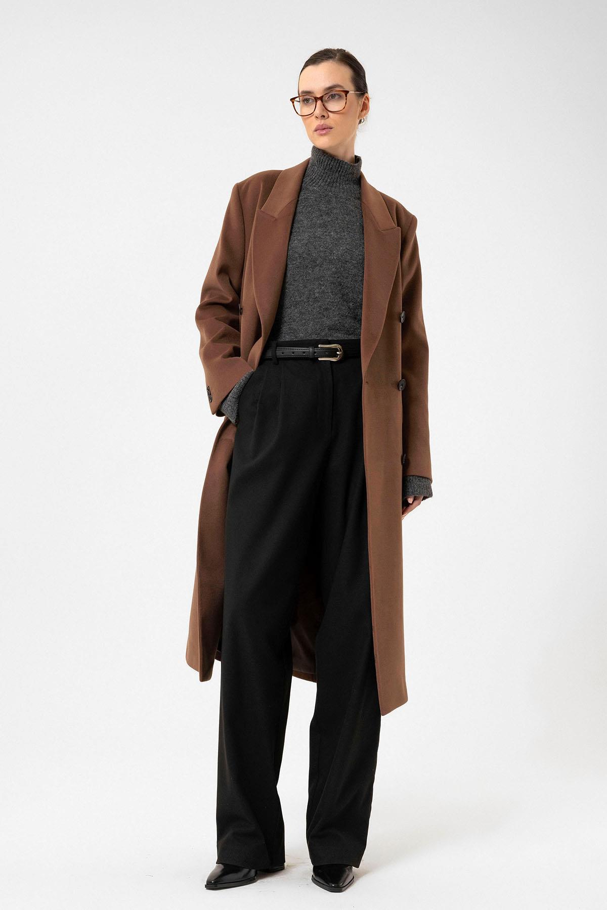 Antioch Kahve Kadın Kruvaze Uzun Kaban