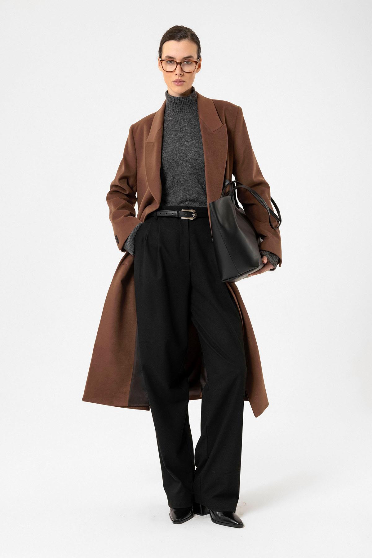 Antioch Kahve Kadın Kruvaze Uzun Kaban