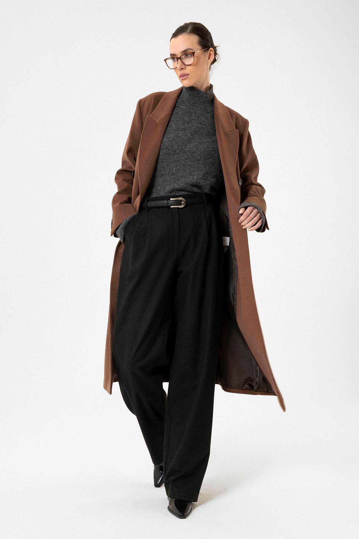 Antioch Kahve Kadın Kruvaze Uzun Kaban