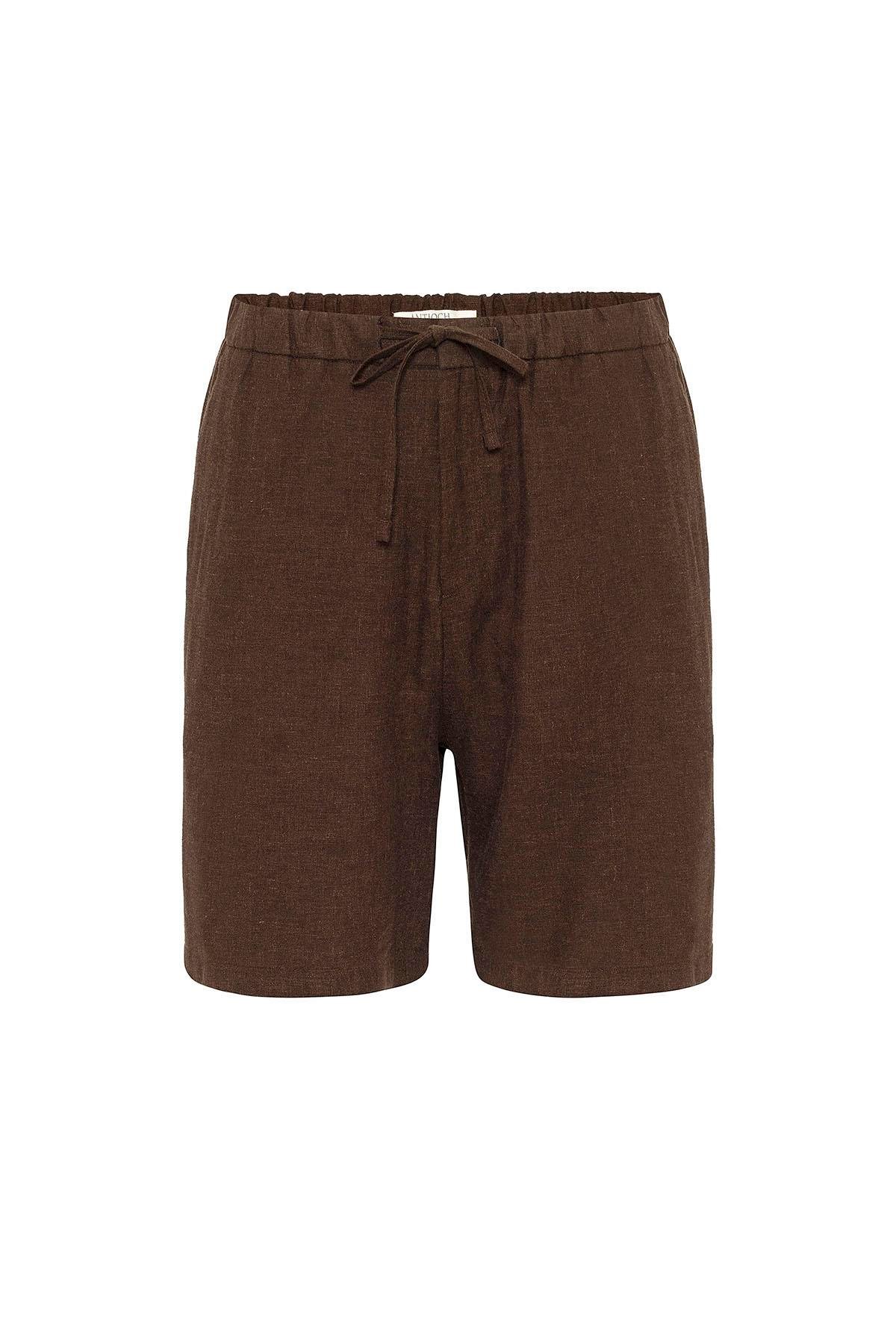 Antioch Kahve Keten Karışımlı Erkek Şort