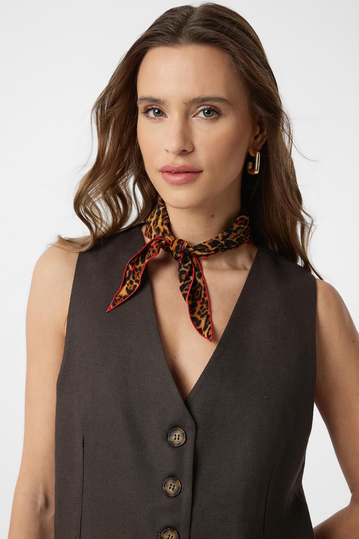 Antioch Kahve Keten Karışımlı Kadın Terzi Yeleği