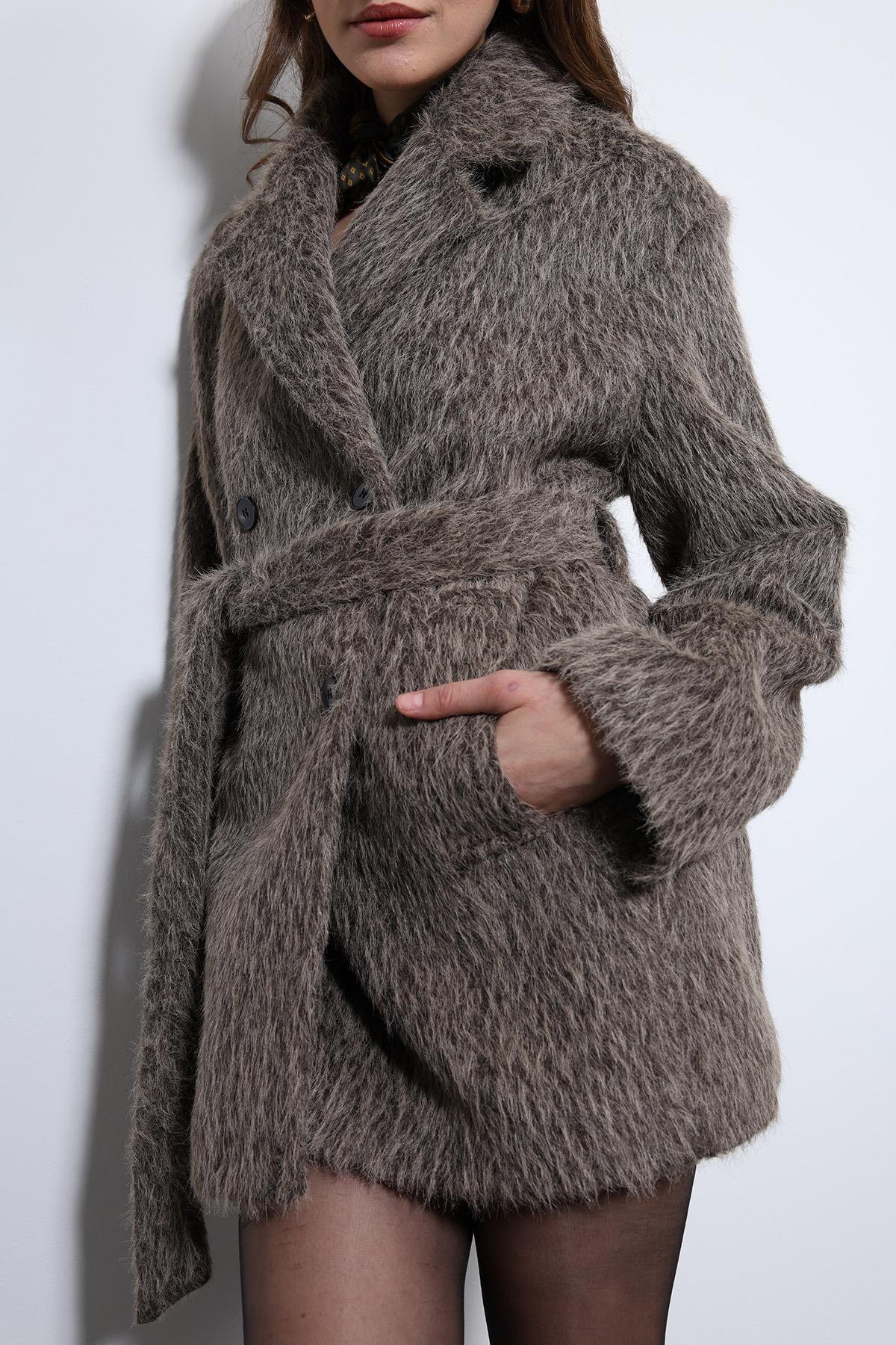 Antioch Kahve Kısa Suni Kürklü Kaban