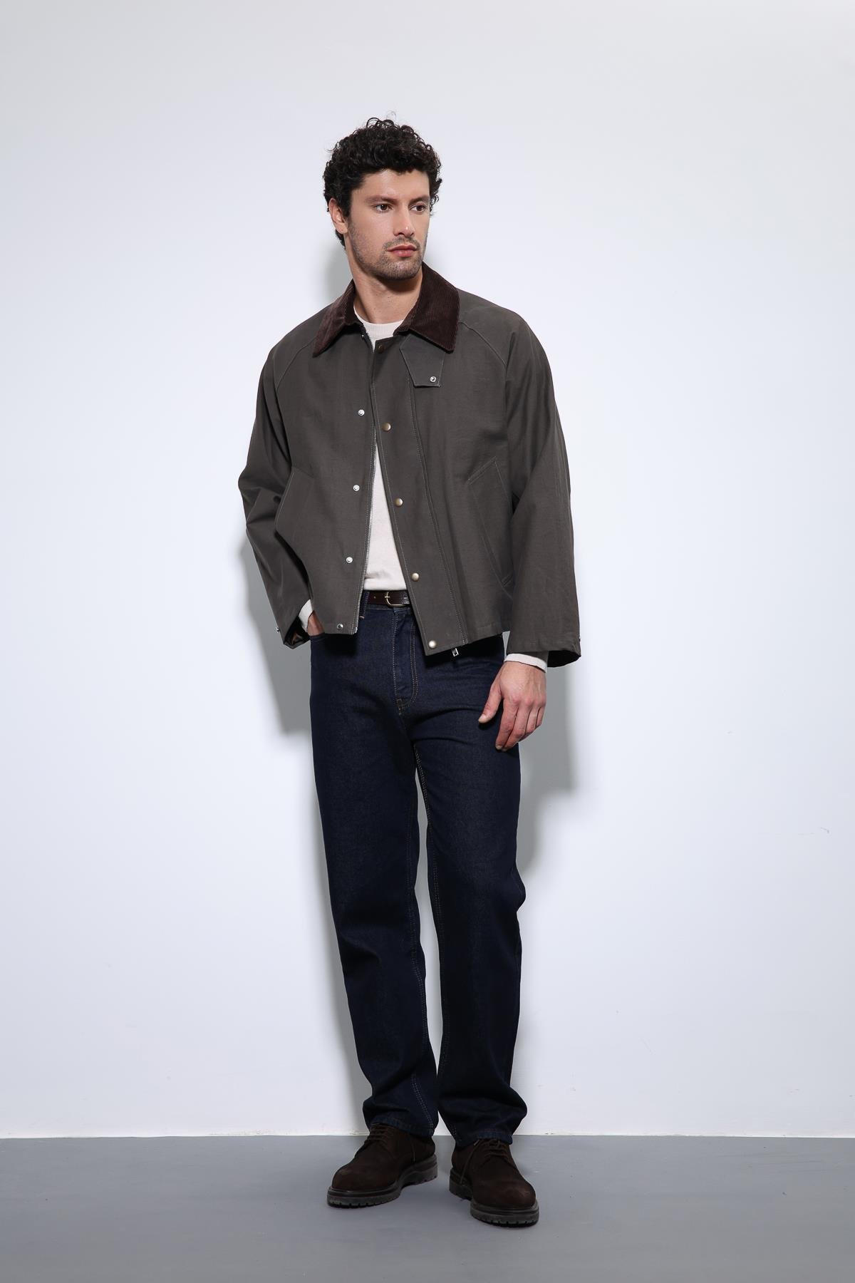 Antioch Kahve Kontrast Yaka Erkek Ceket