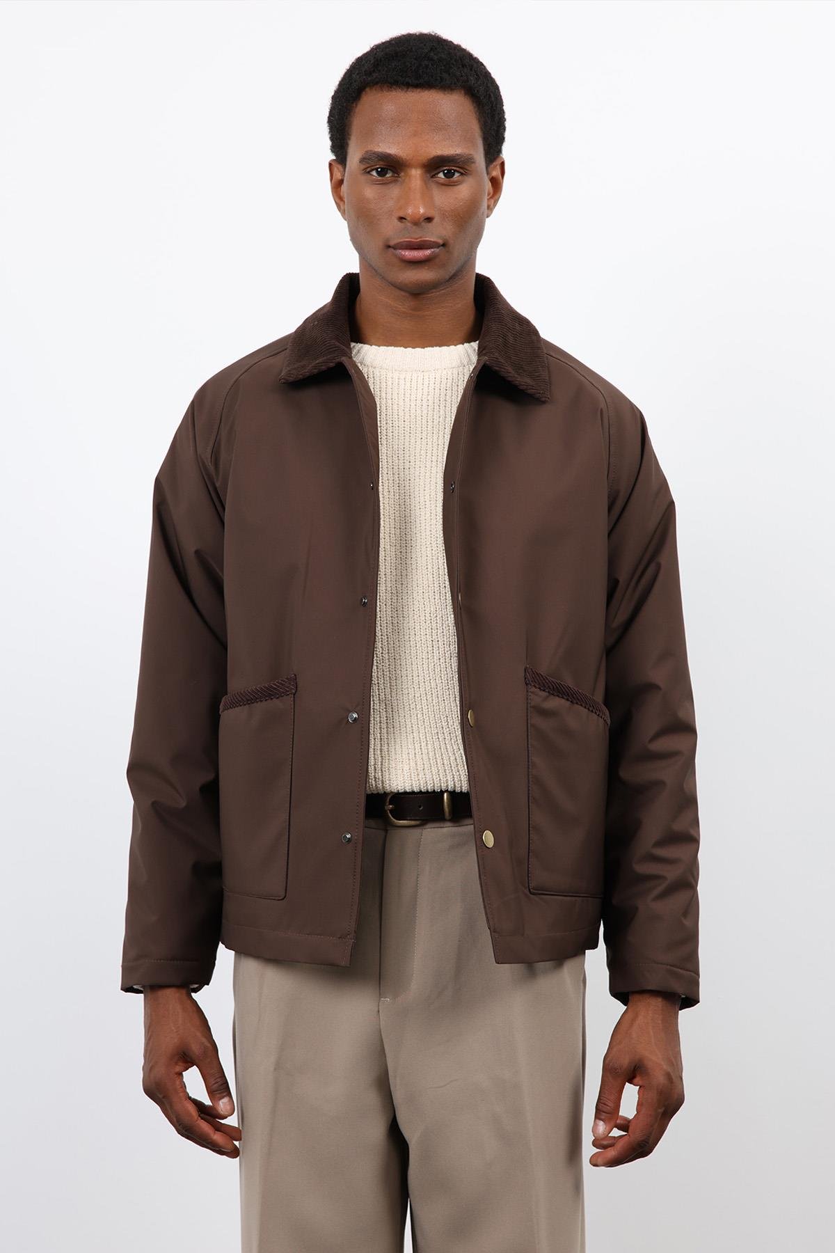 Antioch Kahve Kontrast Yaka Erkek Mont