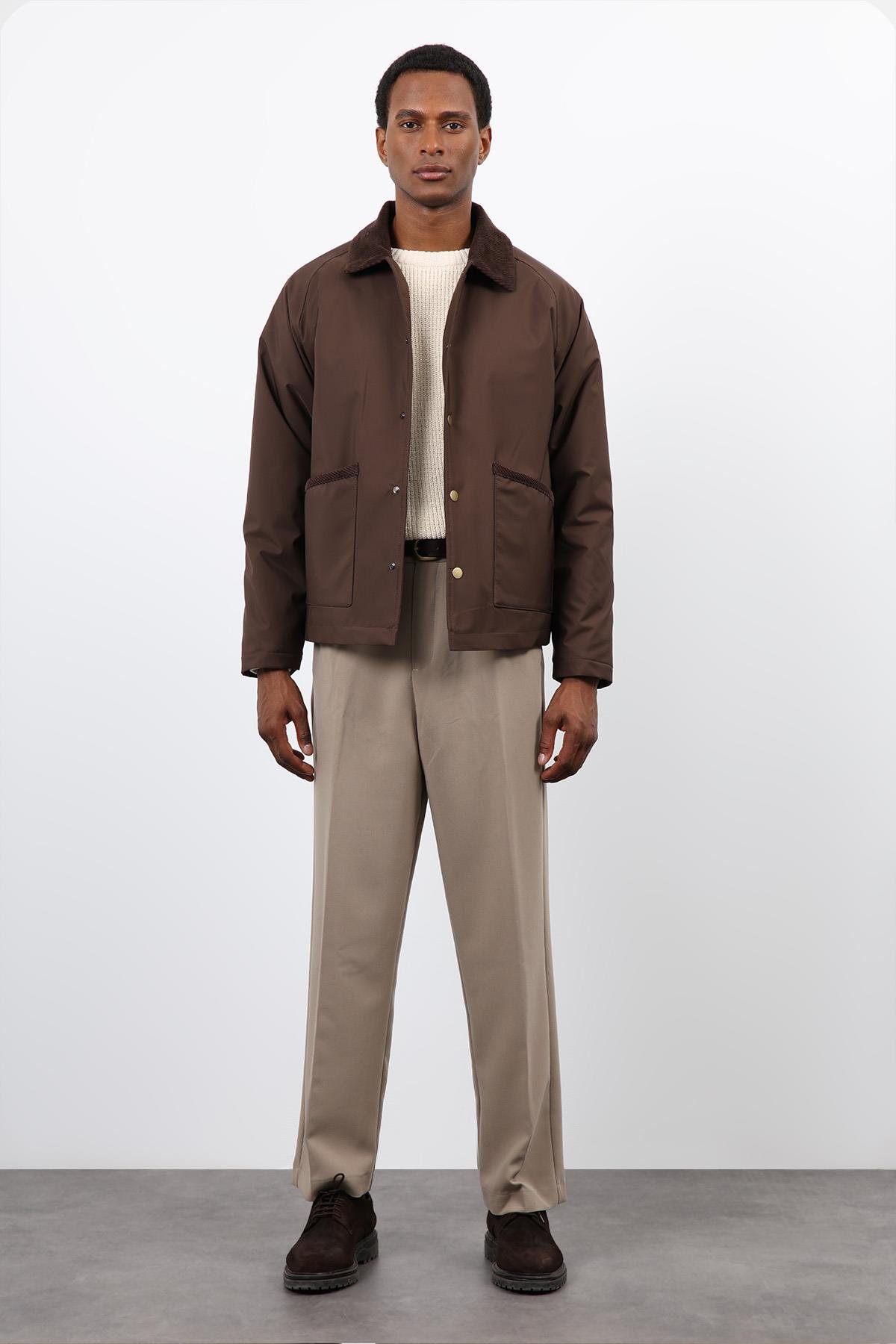 Antioch Kahve Kontrast Yaka Erkek Mont