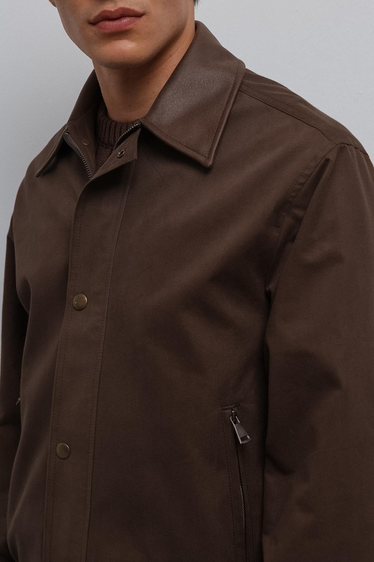 Antioch Kahve Kontrast Yaka Teknik Erkek Mont