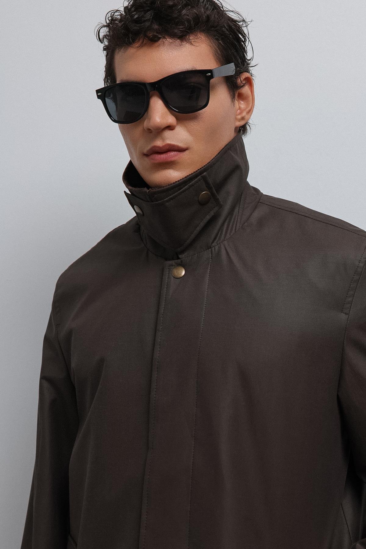 Antioch Kahve Kontrast Yaka Teknik Erkek Trençkot