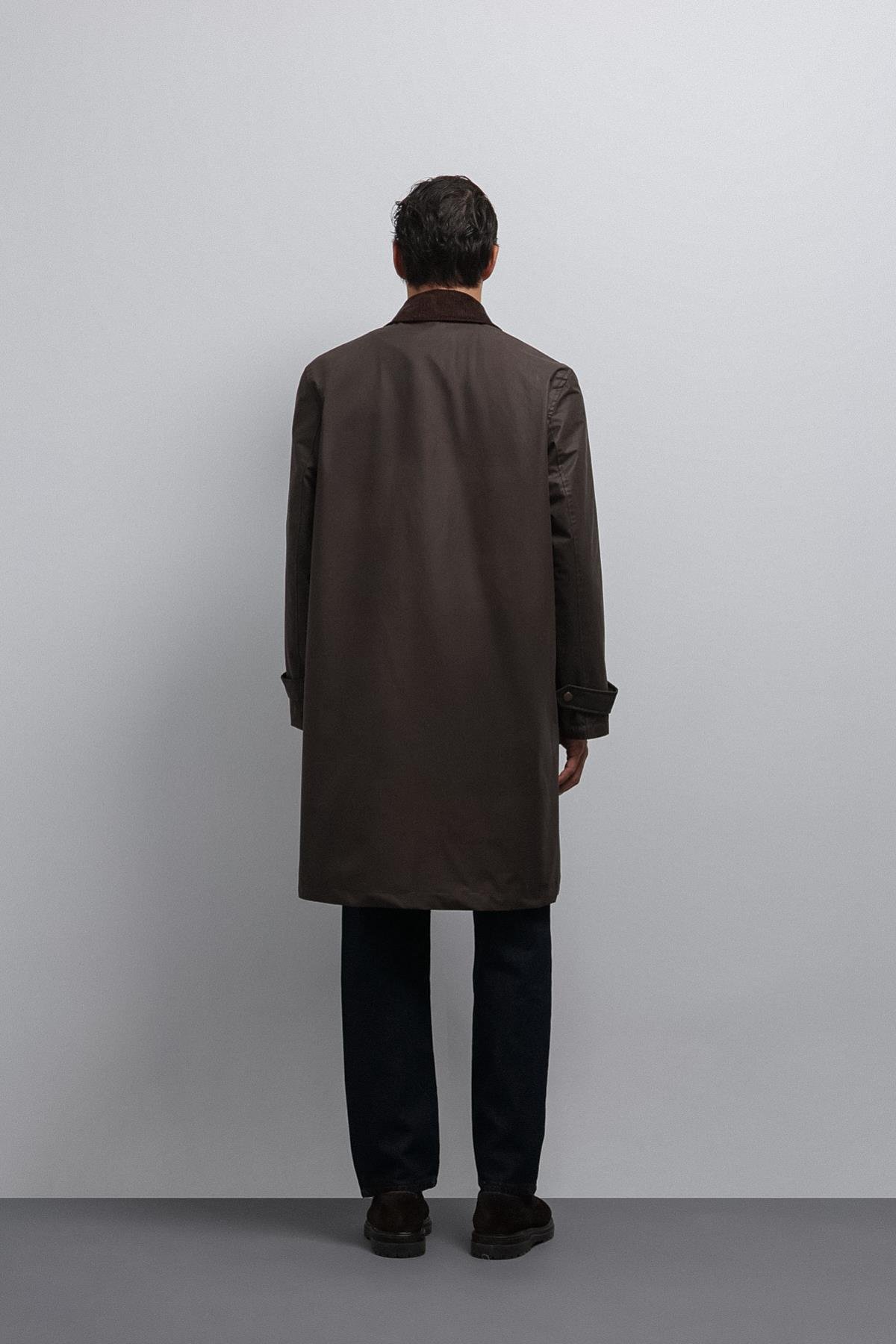 Antioch Kahve Kontrast Yaka Teknik Erkek Trençkot