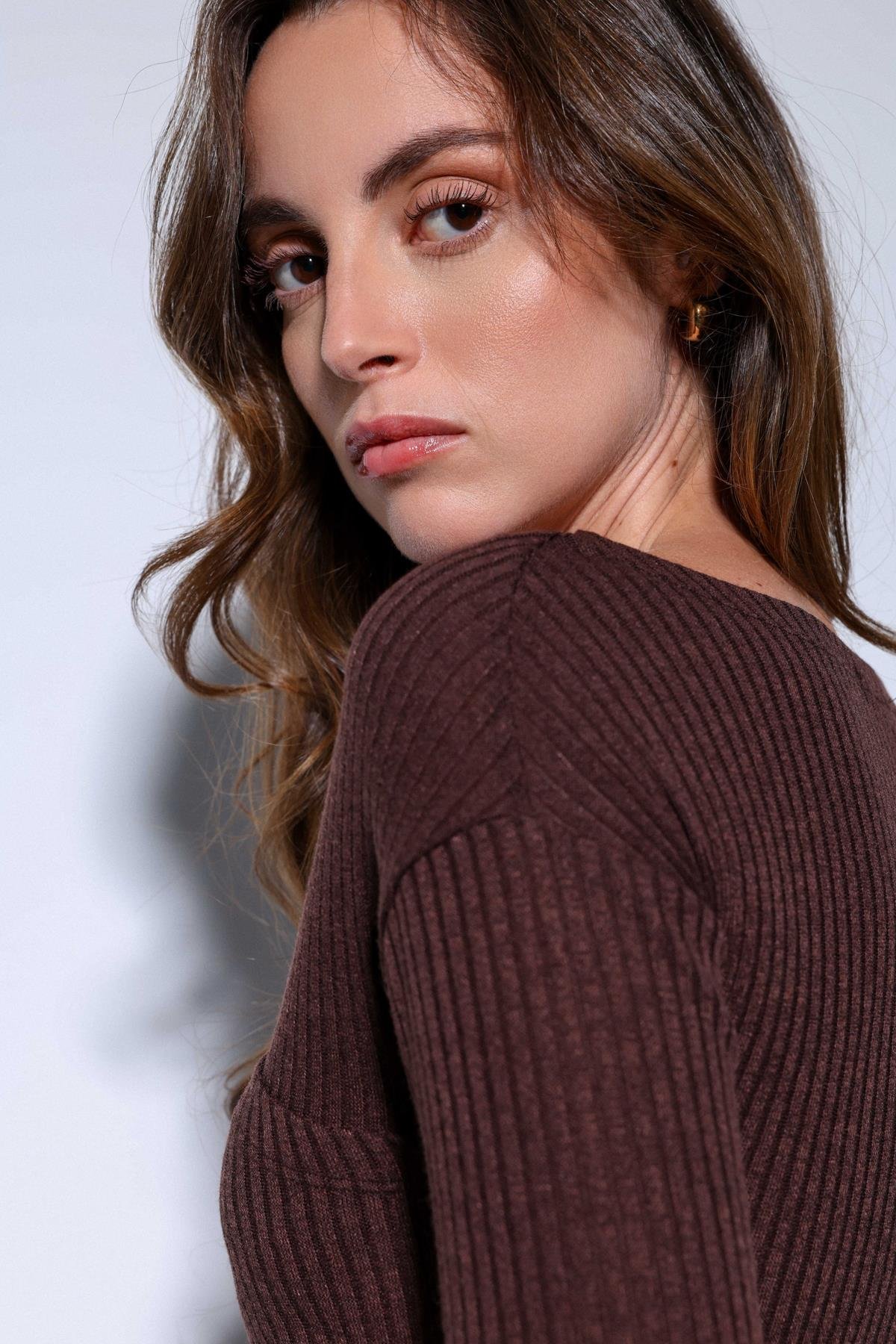 Antioch Kahve Kruvaze Kadın Bluz