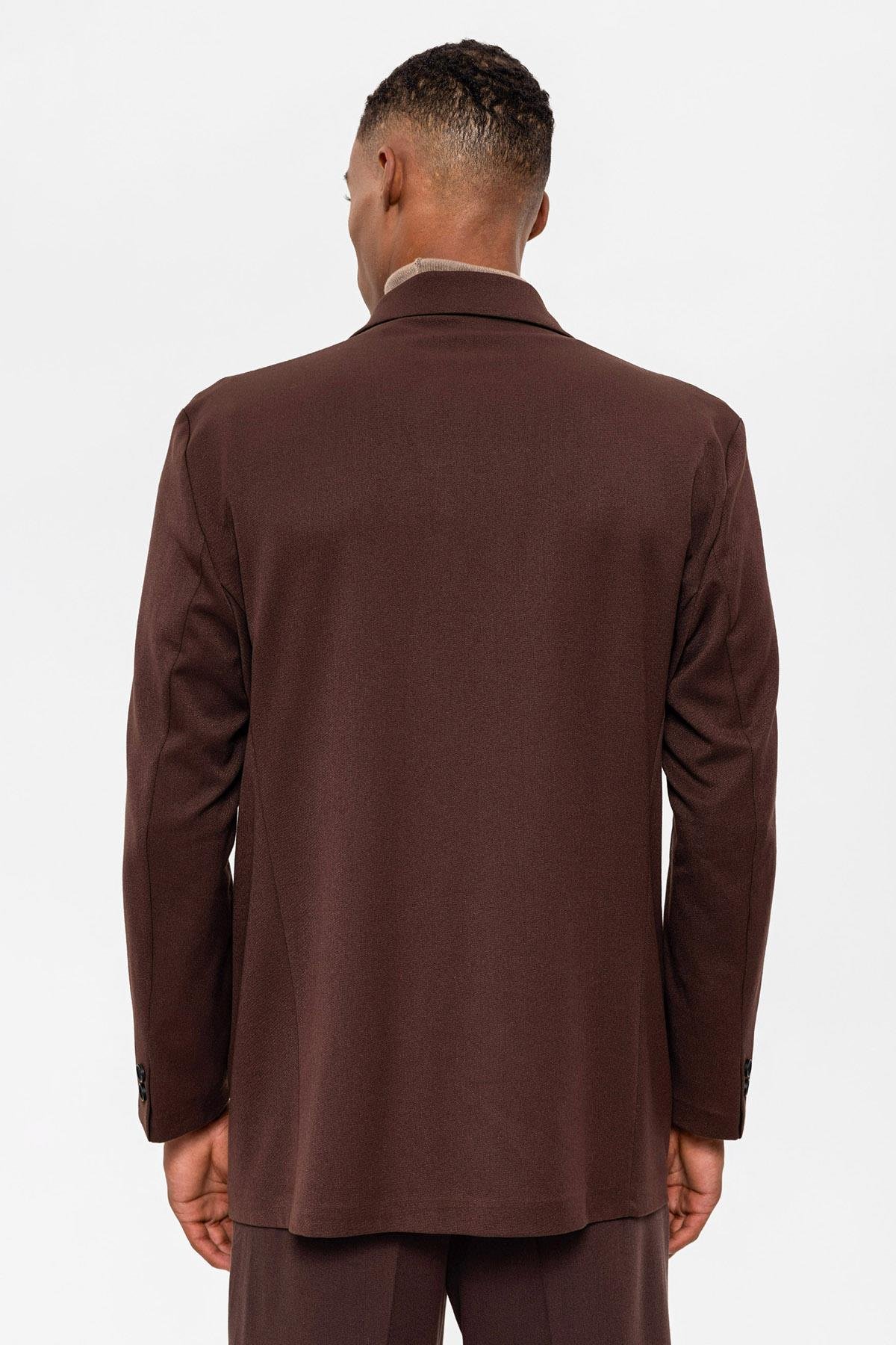 Antioch Kahve Kruvaze Kapama Gizli Cep Erkek Blazer Ceket