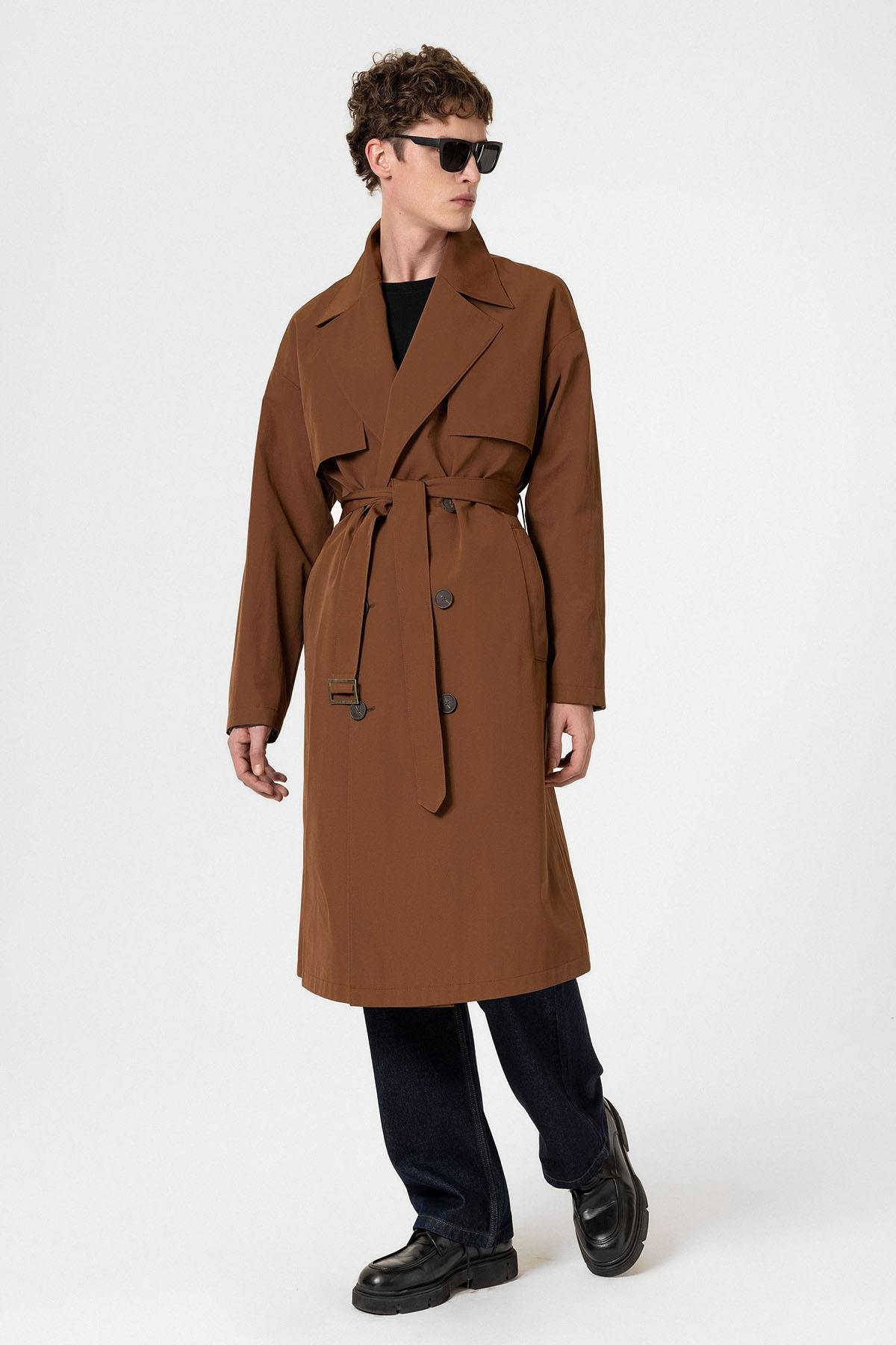 Antioch Kahve Kruvaze Kapama Kemerli Trençkot