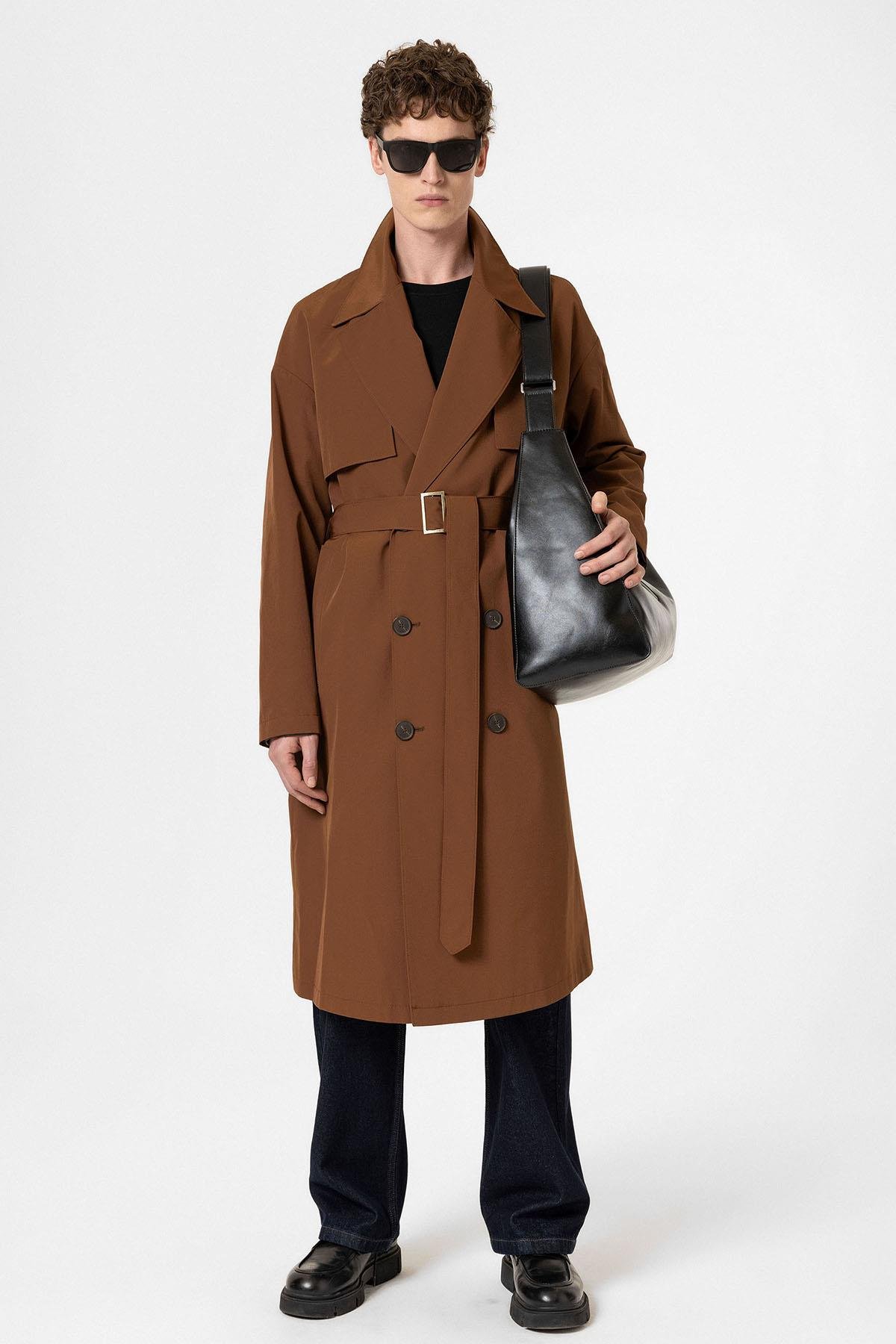 Antioch Kahve Kruvaze Kapama Kemerli Trençkot