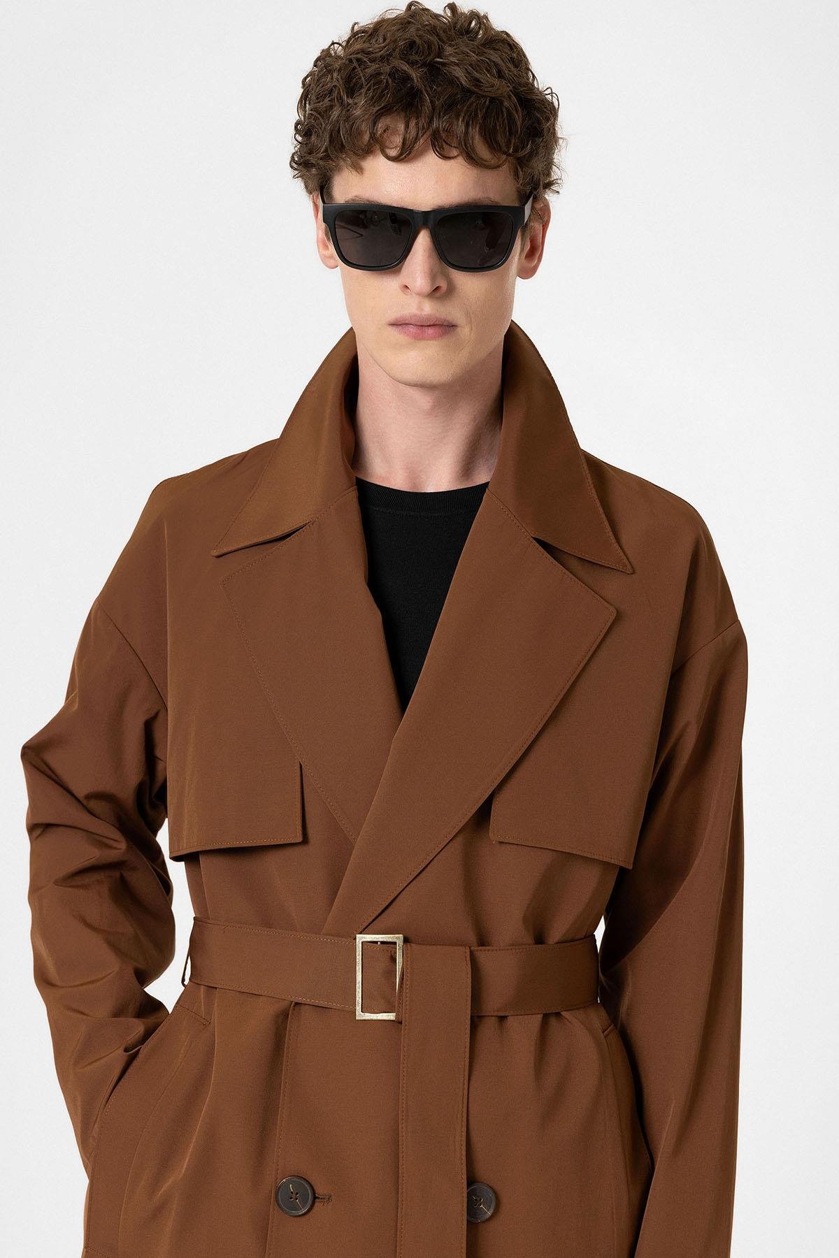 Antioch Kahve Kruvaze Kapama Kemerli Trençkot