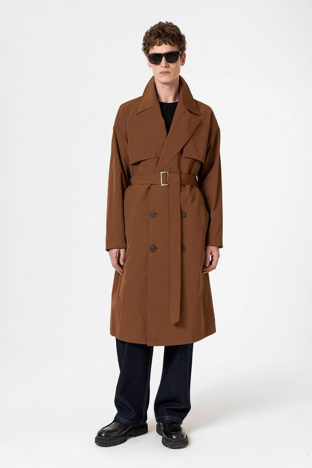 Antioch Kahve Kruvaze Kapama Kemerli Trençkot